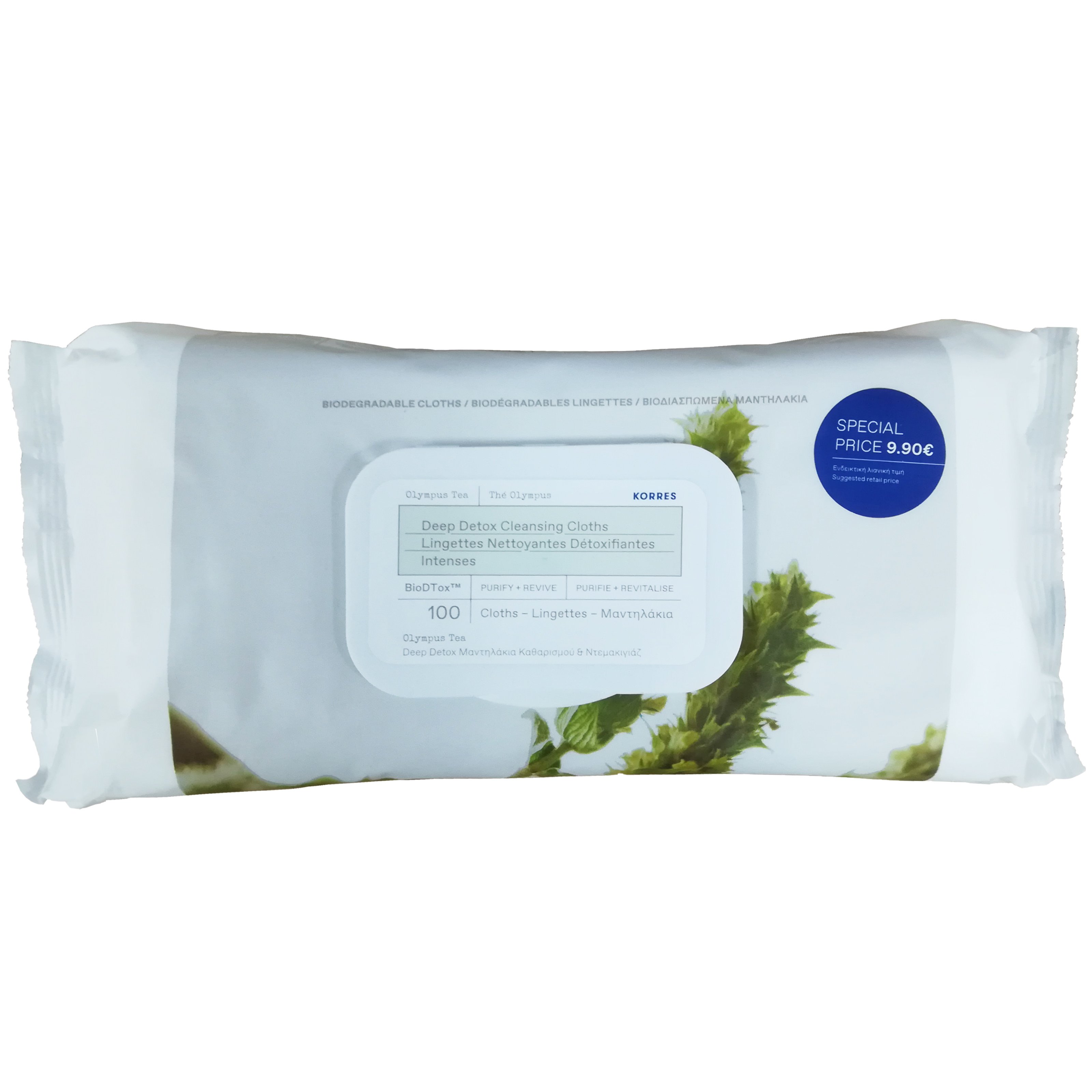 Korres Olympus Tea Deep Detox Cleansing Cloths BioDTox Μαντηλάκια Καθαρισμού & Ντεμακιγιάζ Προσώπου, Ματιών 100 Τεμάχια