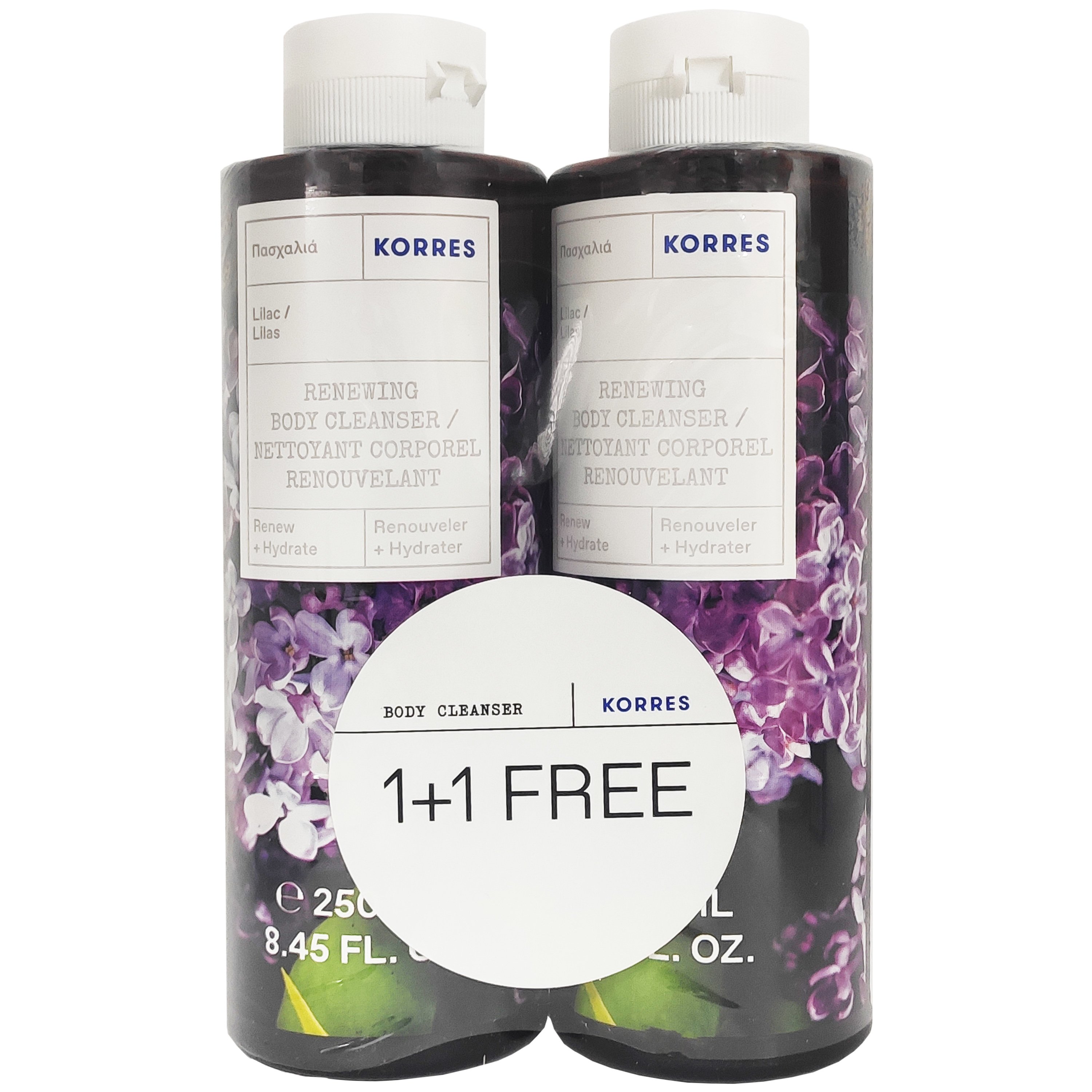 Korres Πακέτο Προσφοράς Renewing Body Cleanser with Lilac Αφρόλουτρο με Άρωμα Φρεσκοκομμένης Πασχαλιάς 1+1 Δώρο 2x250ml