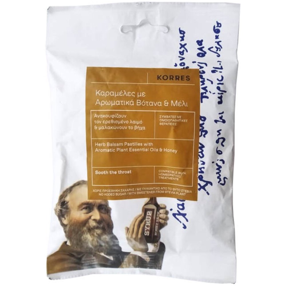 Korres Καραμέλες με Αρωματικά Βότανα & Μέλι, Καραμέλες που Ανακουφίζουν τον Ερεθισμένο Λαιμό 50g