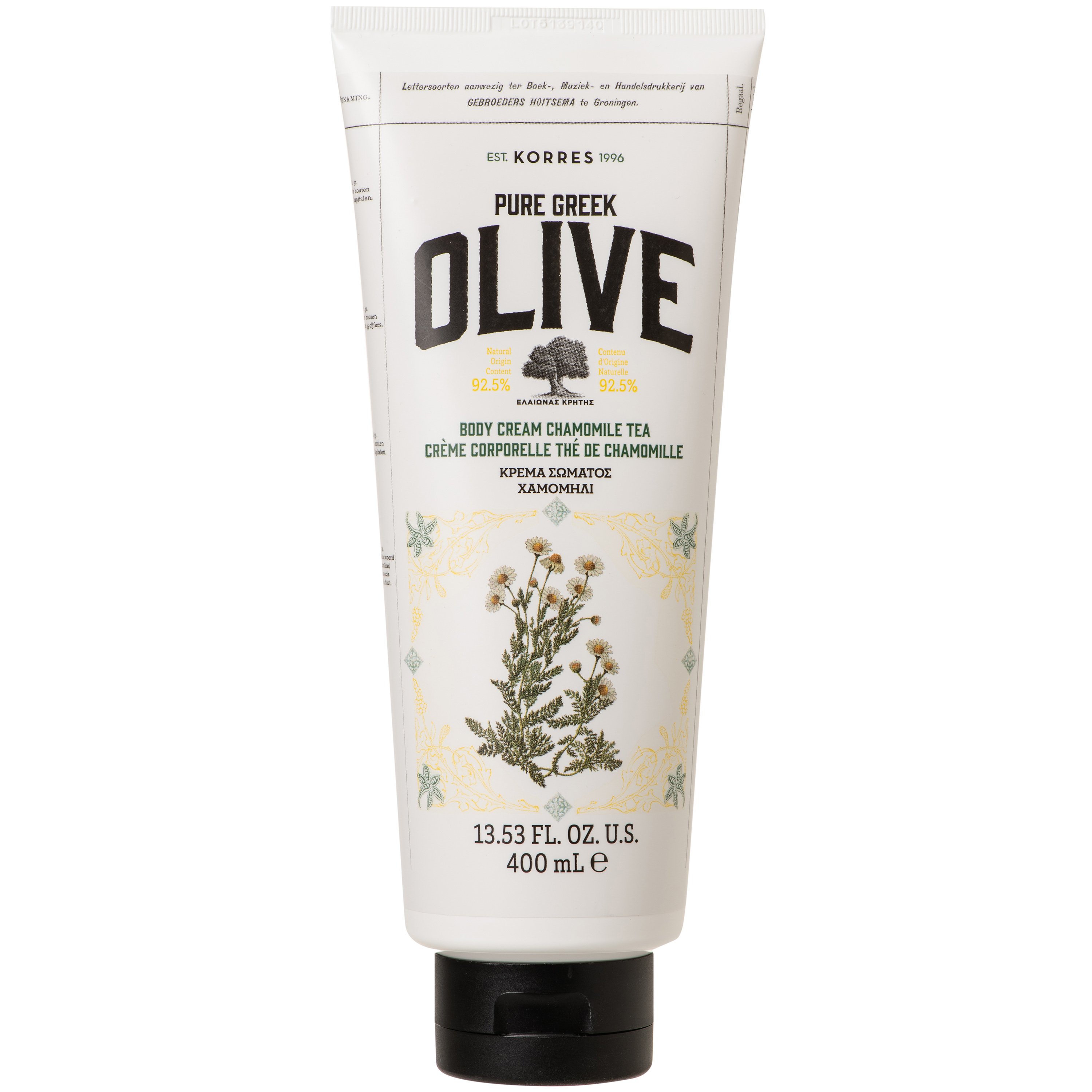Korres Pure Greek Olive Body Cream Chamomile Tea Ενυδατική Κρέμα Σώματος με Εξαιρετικό Παρθένο Ελαιόλαδο & Άρωμα Χαμομηλιού 400ml