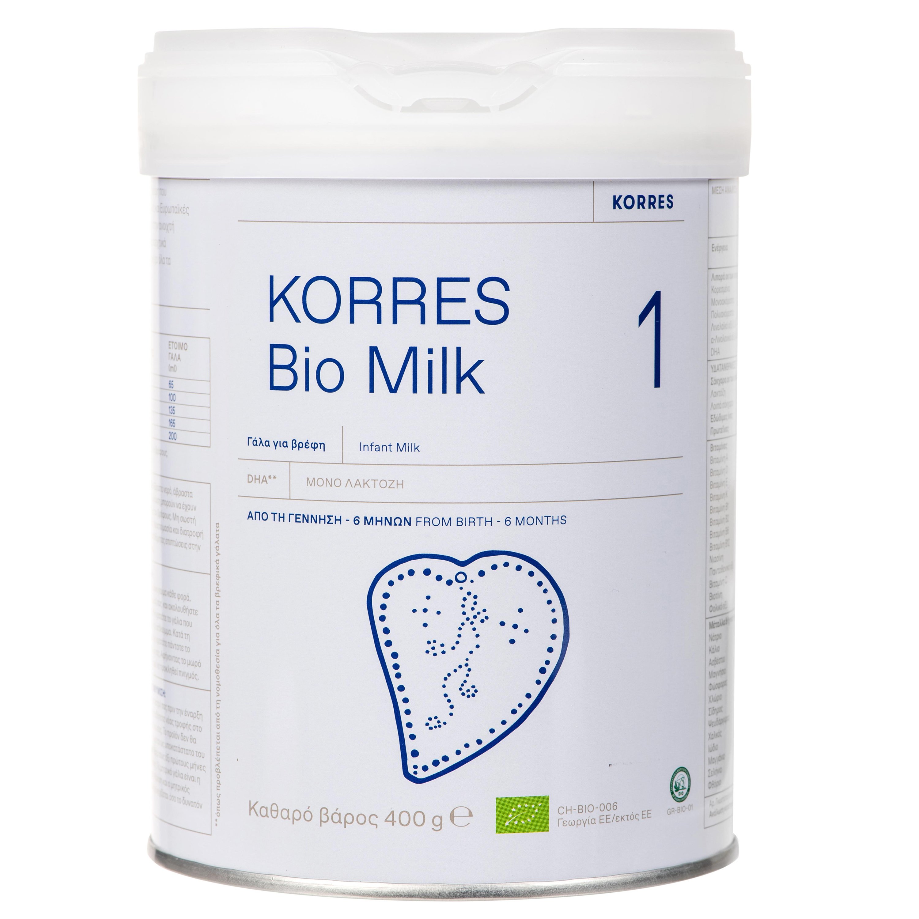 Korres Bio Milk 1 Βιολογικό Αγελαδινό Γάλα 1ης Βρεφικής Ηλικίας σε Μορφή Σκόνης για Βρέφη Έως 6 Μηνών 400gr