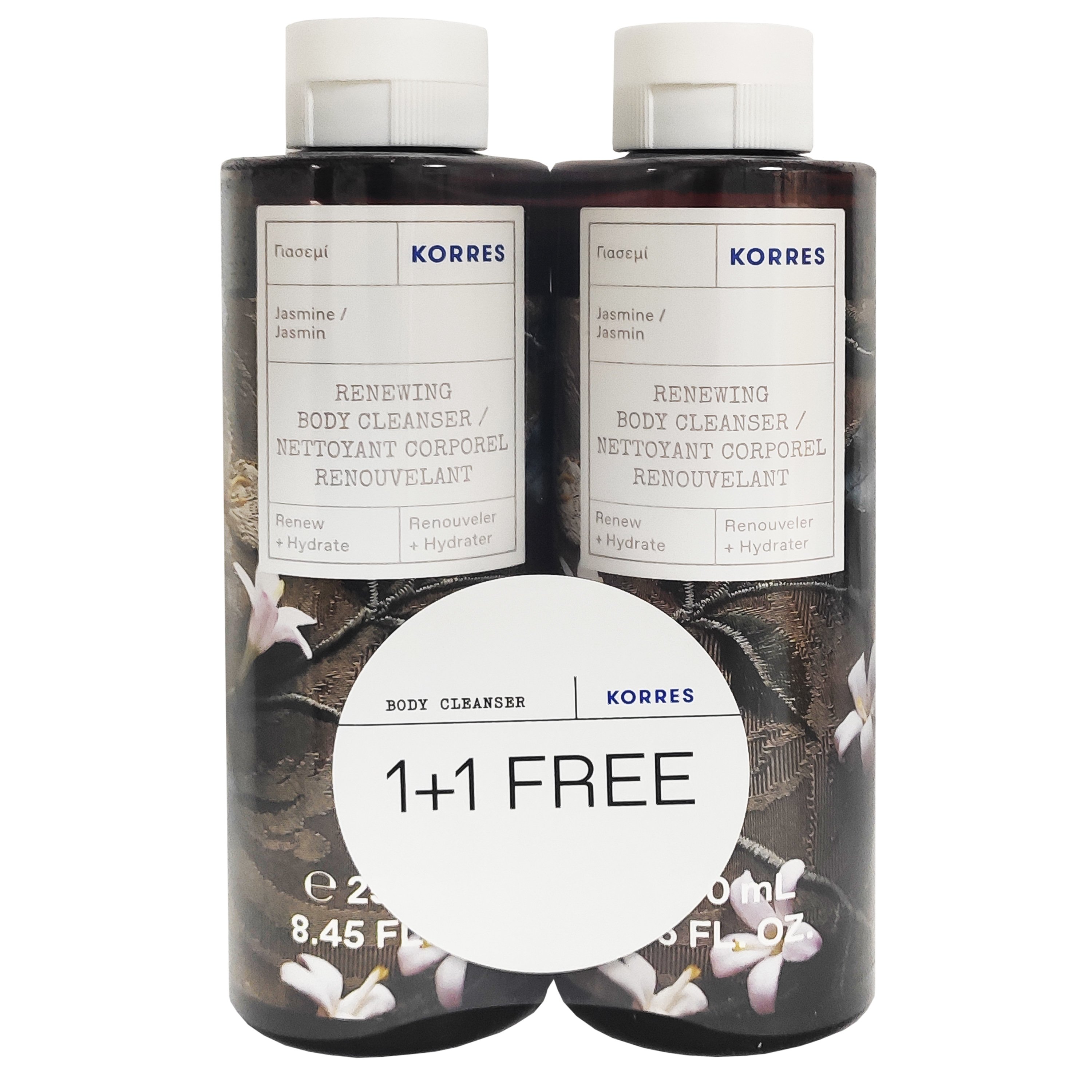 Korres Πακέτο Προσφοράς Renewing Body Cleanser Jasmine Αφρόλουτρο με Φρέσκο Άρωμα Από Άνθη Γιασεμιού 1+1 Δώρο 2x250ml