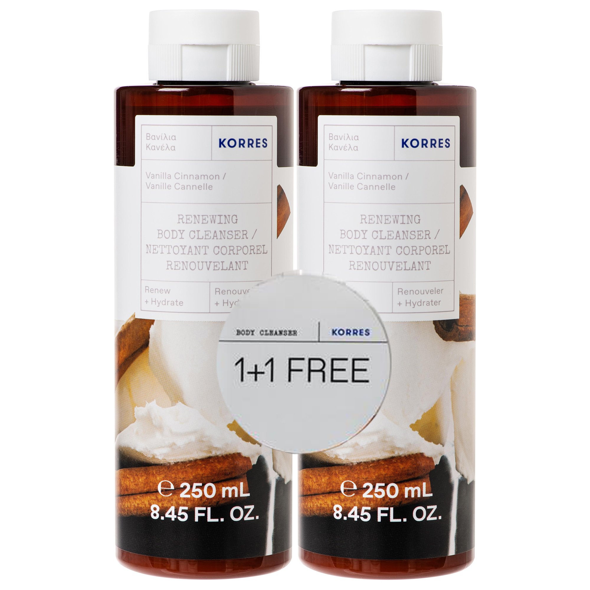 Korres Πακέτο Προσφοράς Vanilla Cinnamon Renewing Body Cleanser Αφρόλουτρο με Κρεμώδες Άρωμα Βανίλια-Κανέλα 2x250ml