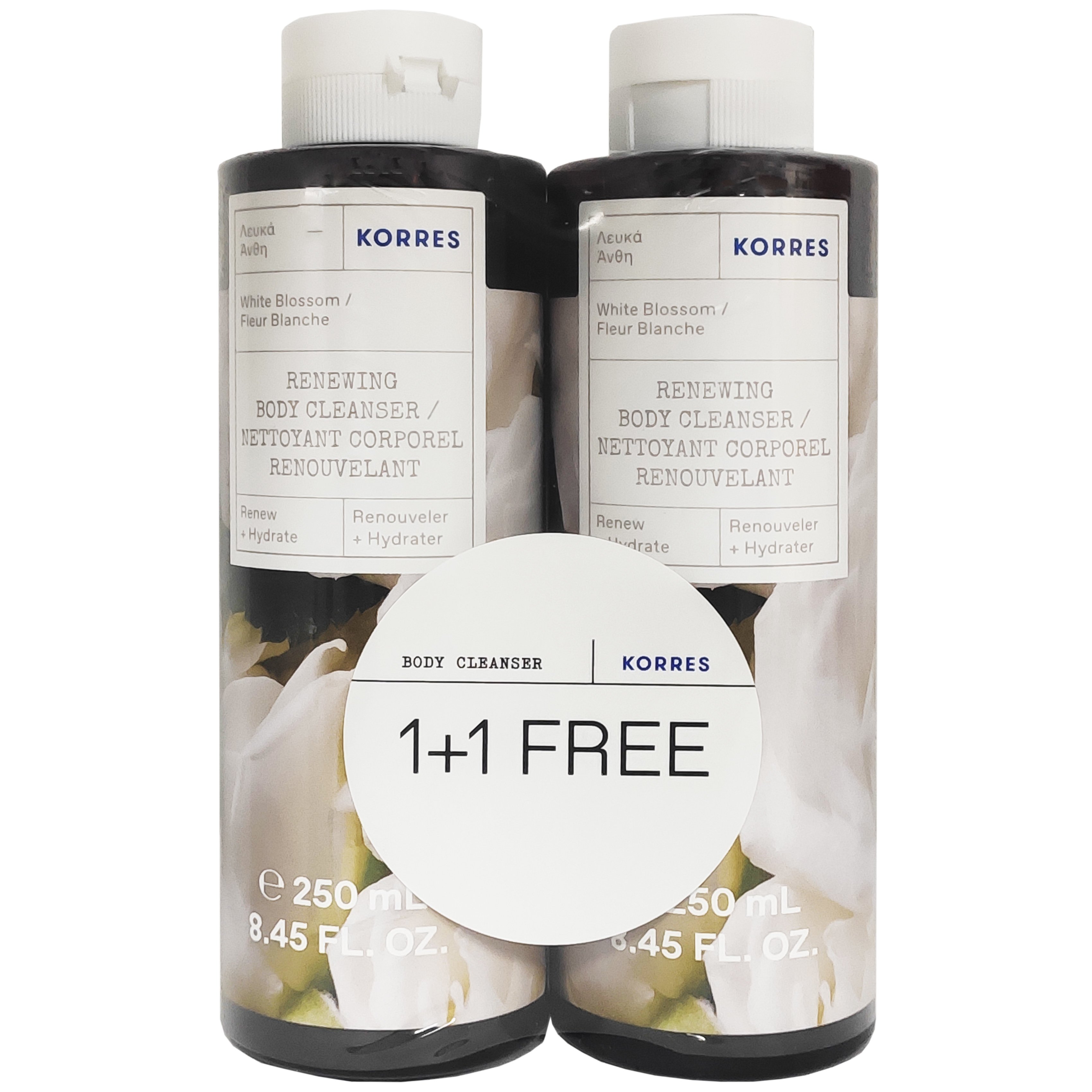 Korres Πακέτο Προσφοράς Showergel White Blossom Αφρόλουτρο με Νότες Από Λευκά Άνθη Περγαμόντο με Άρωμα Πούδρας 1+1 Δώρο 2x250ml