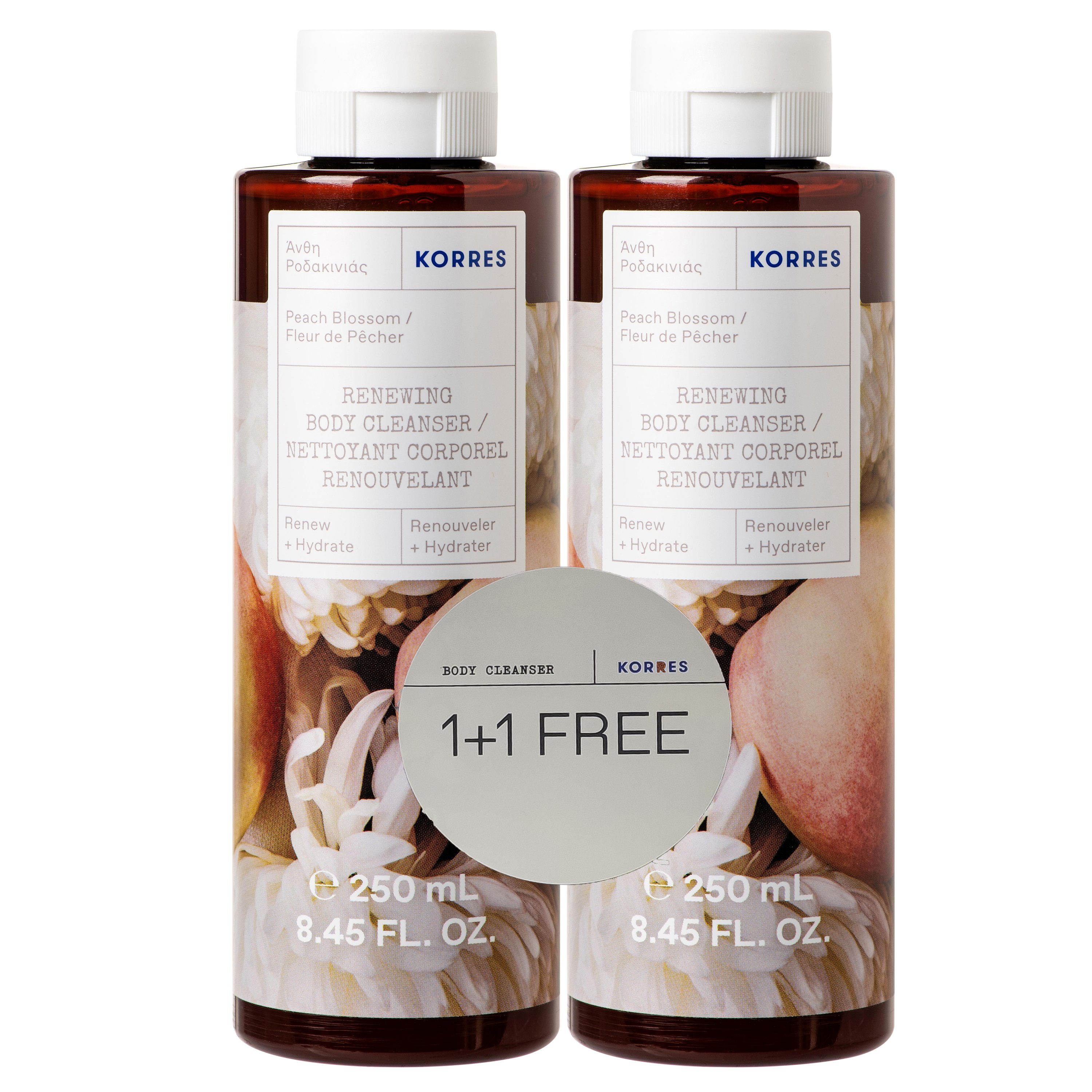 Korres Πακέτο Προσφοράς Peach Blossom Showergel Αφρόλουτρο με Φρέσκο & Φρουτώδες Άρωμα από Άνθη Ροδακινιάς 2x250ml 1+1 Δώρο