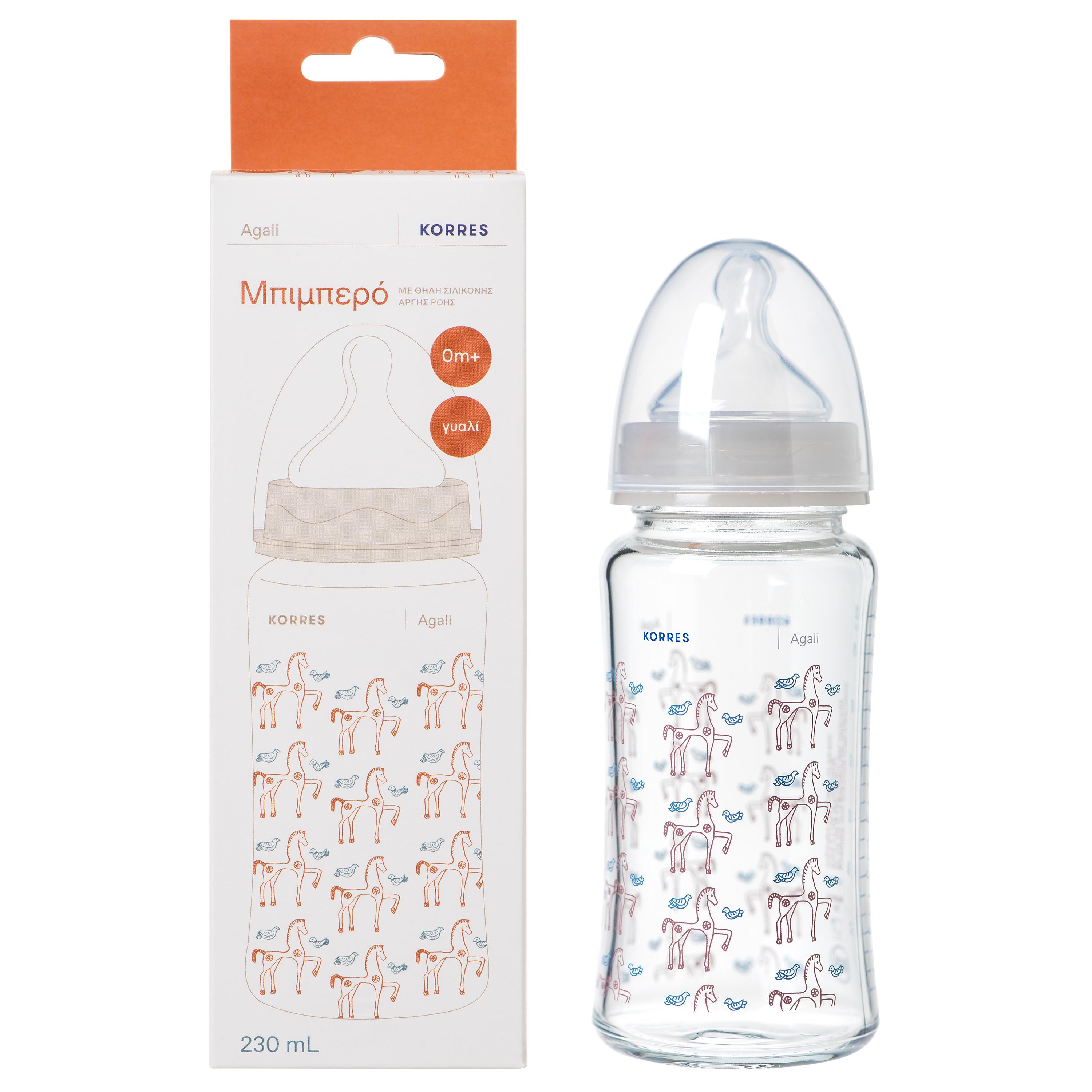 Korres Feeding Bottle from 0m+ Γυάλινο Μπιμπερό με Θηλή Σιλικόνης Χαμηλής Ροής για Βρέφη Από τη Γέννηση 230ml 41726