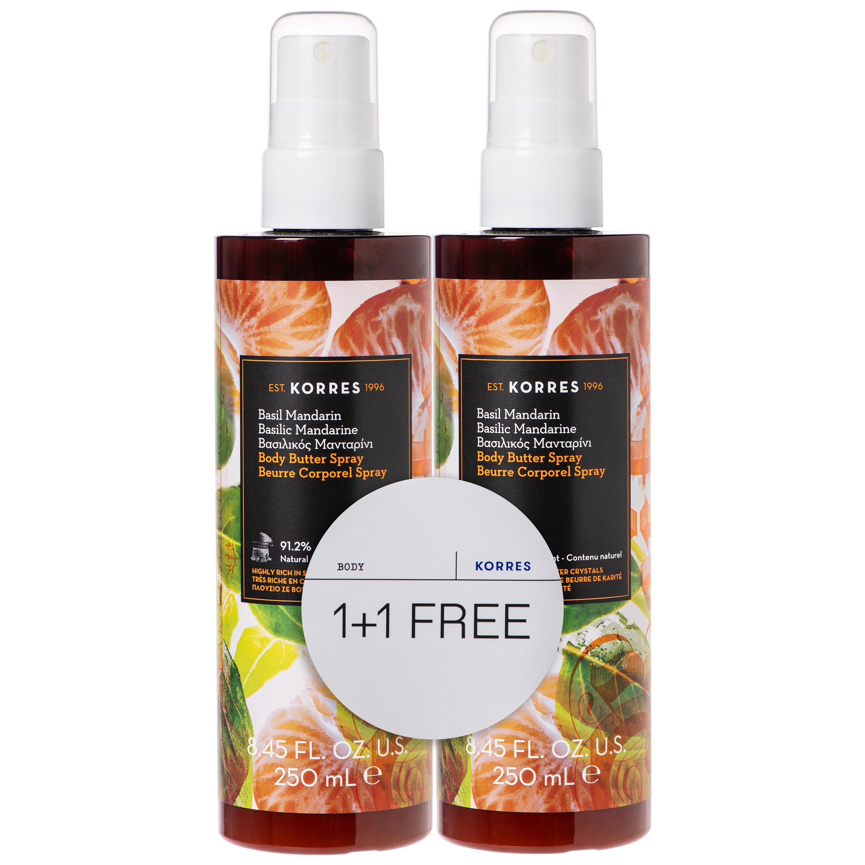 Korres Πακέτο Προσφοράς Body Butter Spray Basil & Mandarin 2x250ml