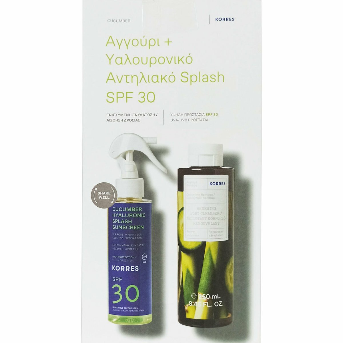 Korres Promo Cucumber Hyaluronic Splash Sunscreen Spf30, 150ml & Cucumber – Bamboo Body Cleanser 250ml