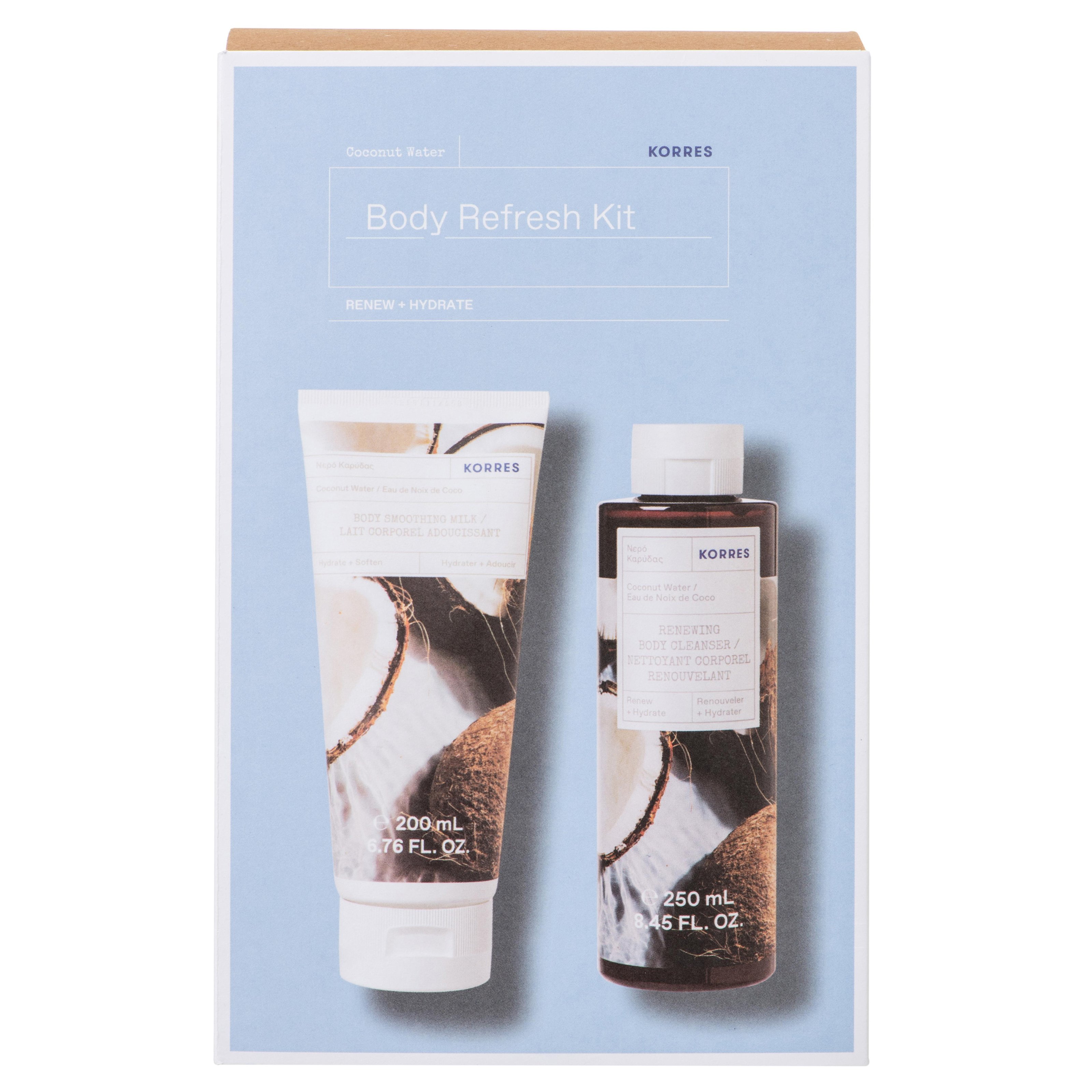 Korres Promo Coconut Water Body Refresh Kit Renewing Cleanser 250ml & Smoothing Milk 200ml σε Ειδική Τιμή