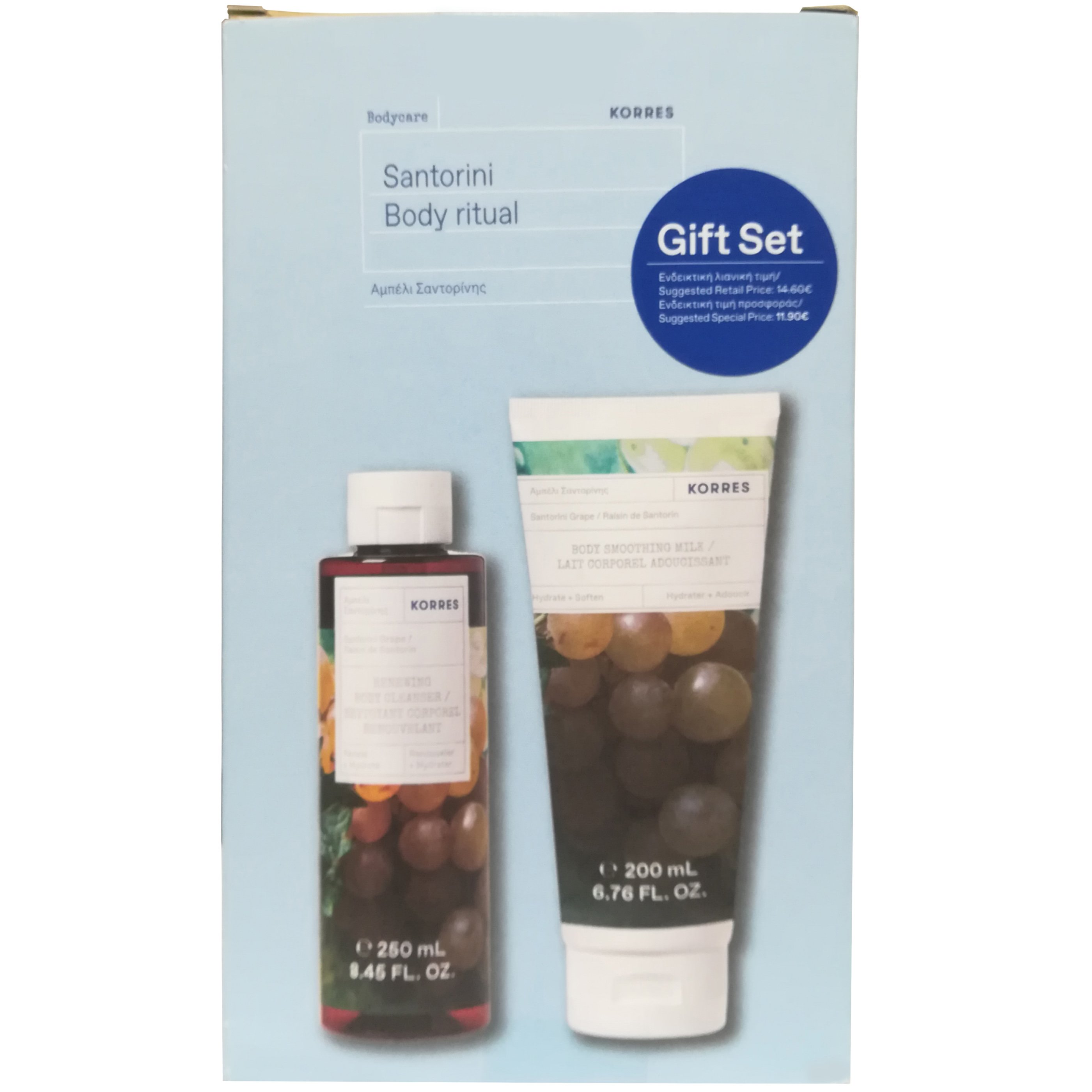Korres Πακέτο Προσφοράς Santorini Body Ritual Renewing Body Cleanser Ενυδατικό Αφρόλουτρο 250ml & Body Smoothing Milk Ενυδατικό Γαλάκτωμα Σώματος 200ml