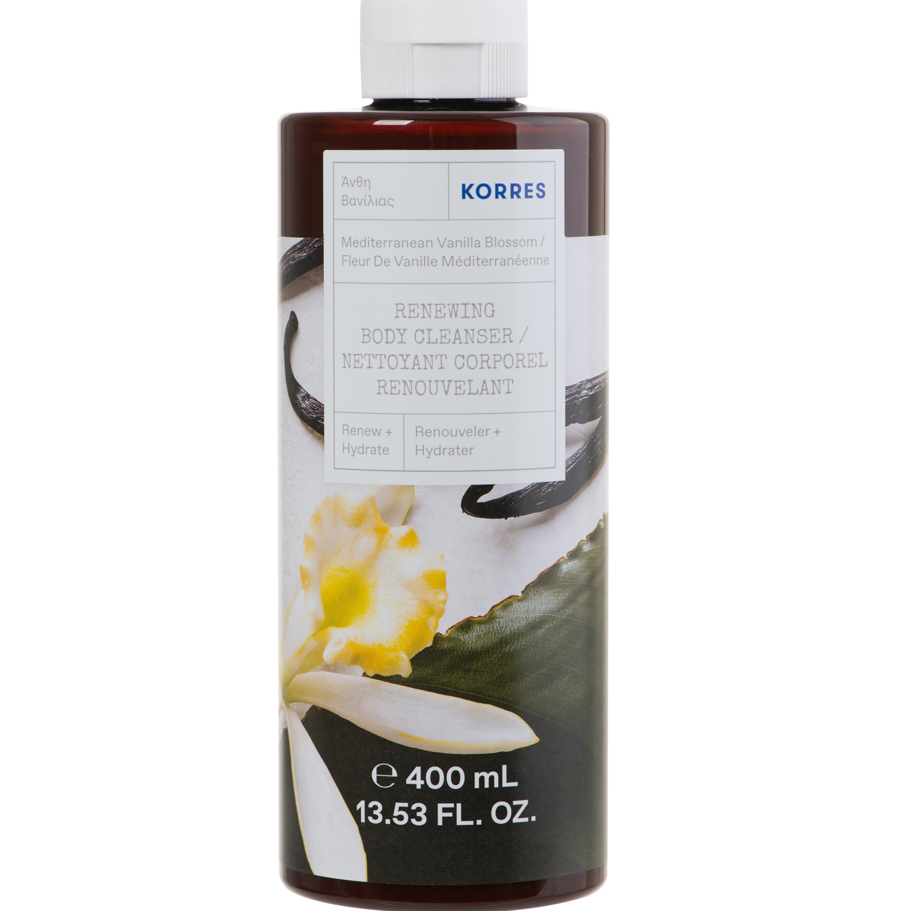 Korres Renewing Body Cleanser Mediterranean Vanilla Blossom Shower Gel Αναζωογονητικό, Ενυδατικό Αφρόλουτρο με Ιδιαίτερο Άρωμα Βανίλιας & Απαλές Νότες από Λευκά Άνθη 400ml