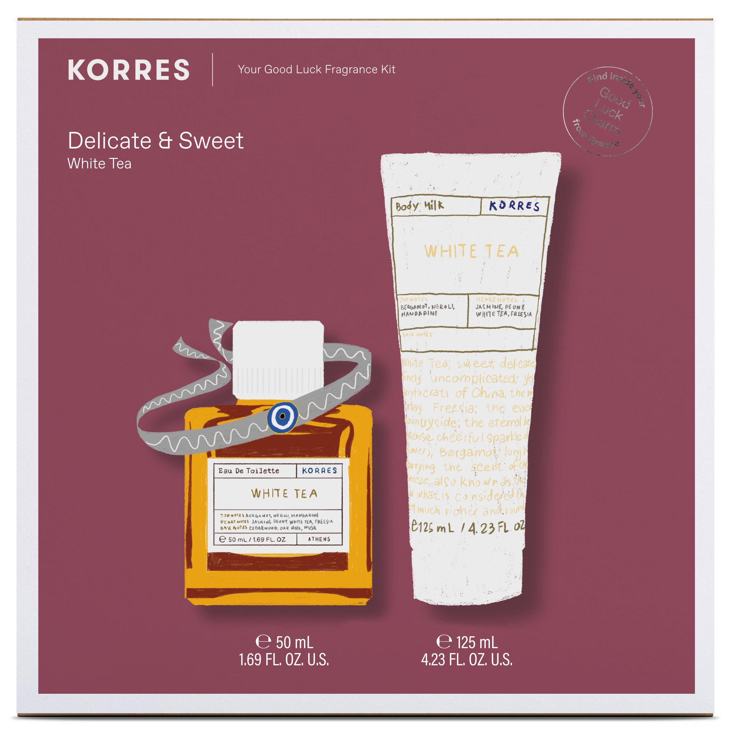 Korres Promo Delicate & Sweet White Tea Eau De Toilette 50ml & Body Milk White Tea 125ml & Δώρο Good Luck Charm Βραχιόλι