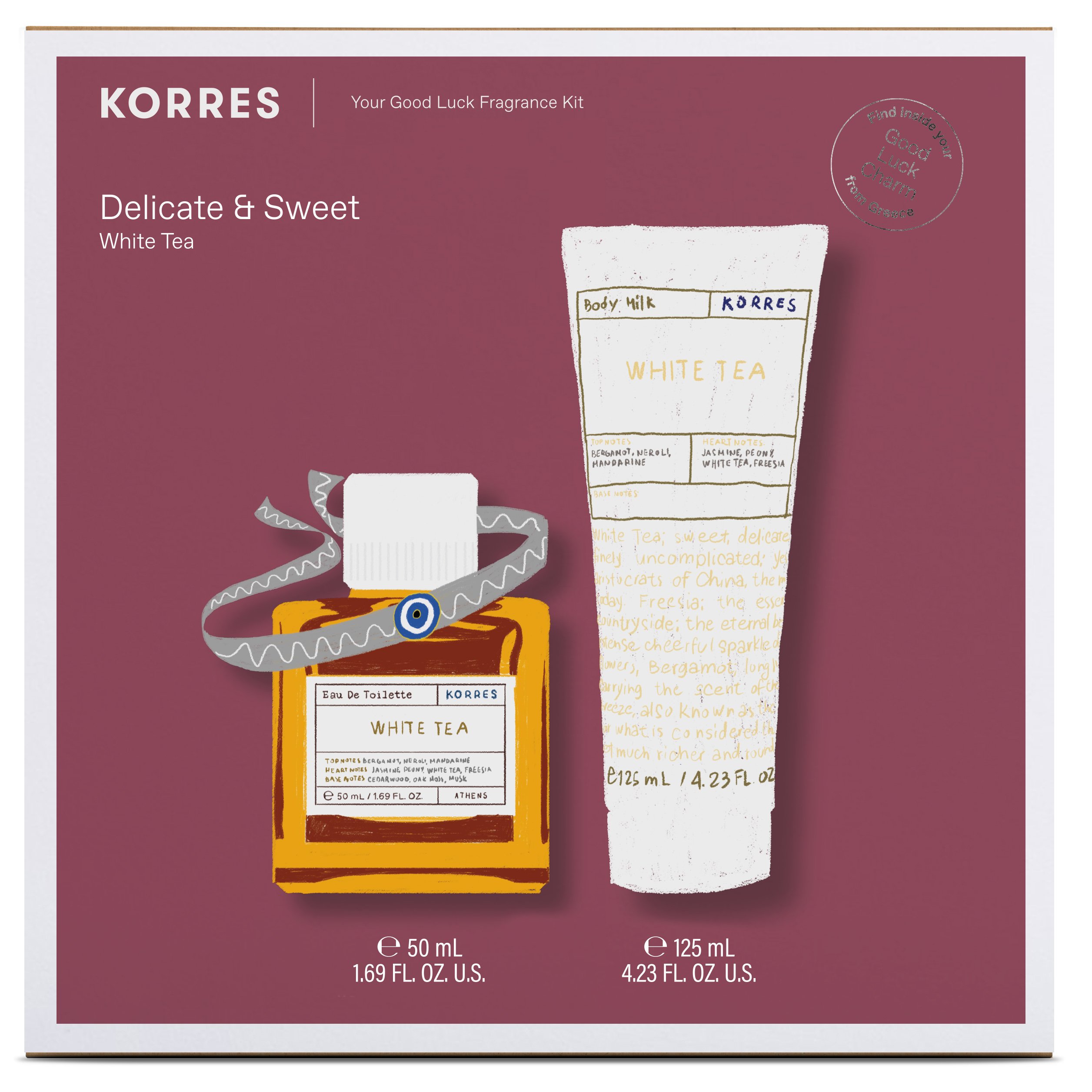Korres Promo Delicate & Sweet White Tea Eau De Toilette 50ml & Body Milk White Tea 125ml & Δώρο Good Luck Charm Βραχιόλι