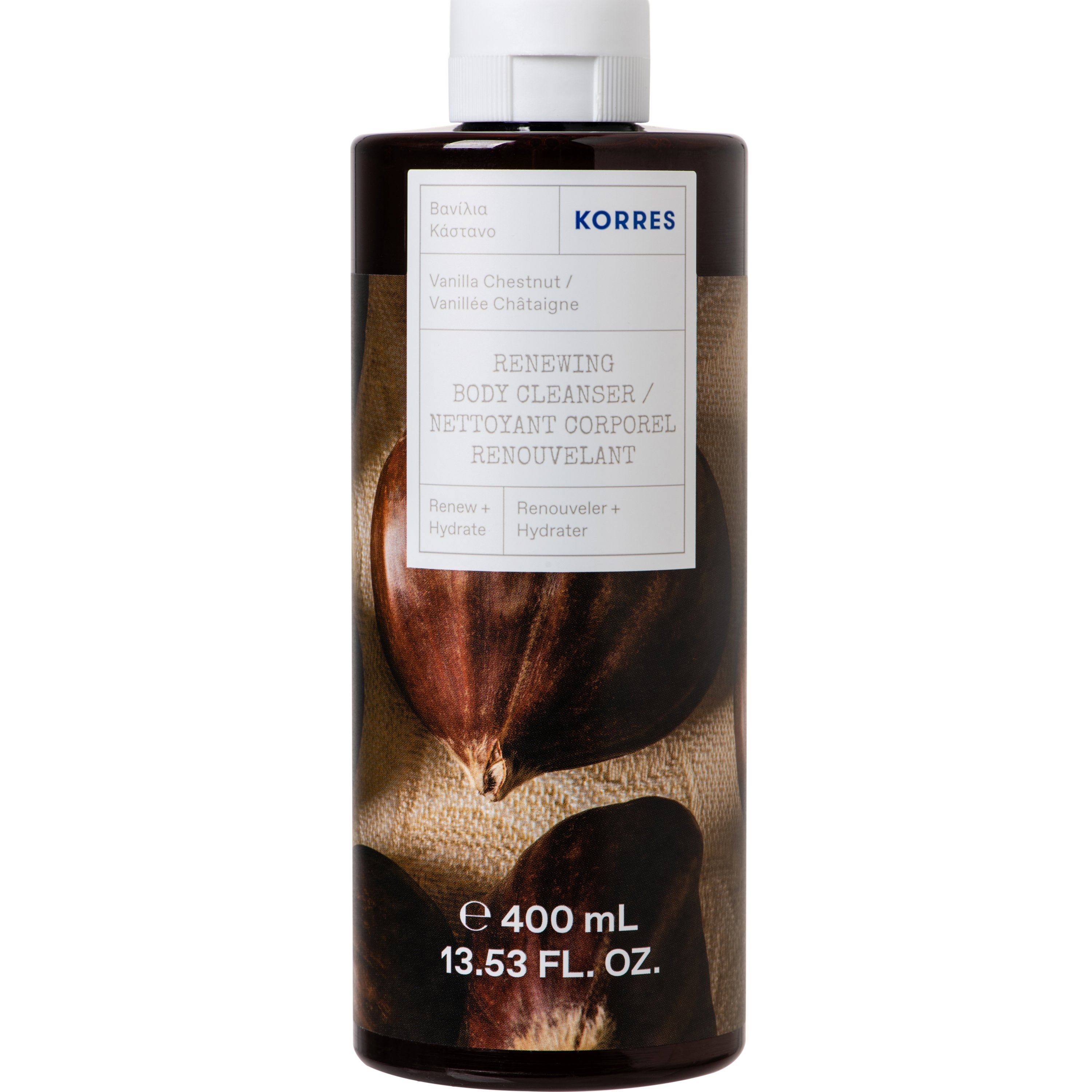 Korres Renewing Body Cleanser Vanilla Chestnut Shower Gel Αναζωογονητικό, Ενυδατικό Αφρόλουτρο με Άρωμα Βανίλιας & Κάστανο 400ml
