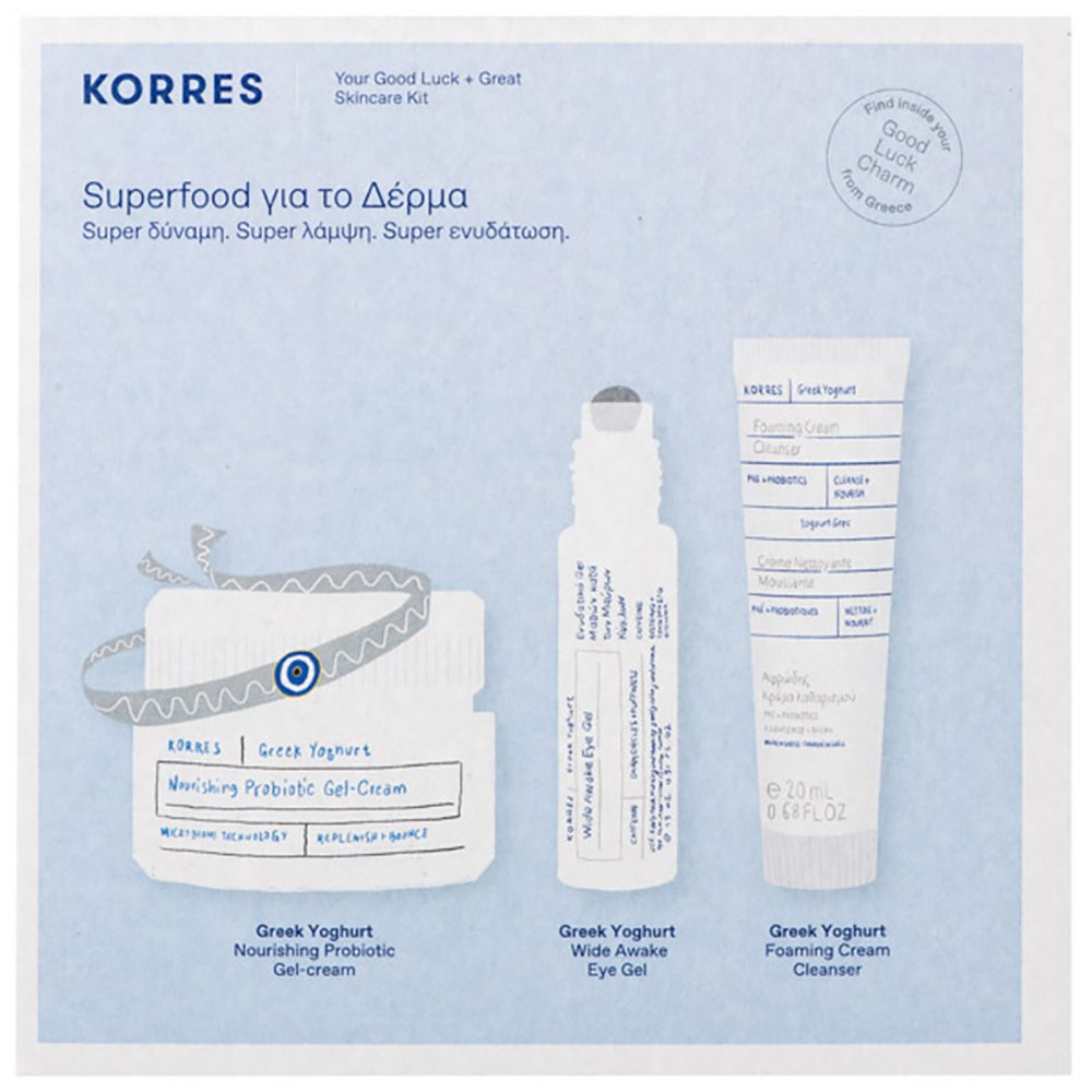 Korres Promo Greek Yoghurt Nourishing Probiotic Gel Cream 40ml & Wide Awake Eye Gel 15ml & Foaming Cream Cleanser 20ml & Δώρο Good Luck Charm Βραχιόλι