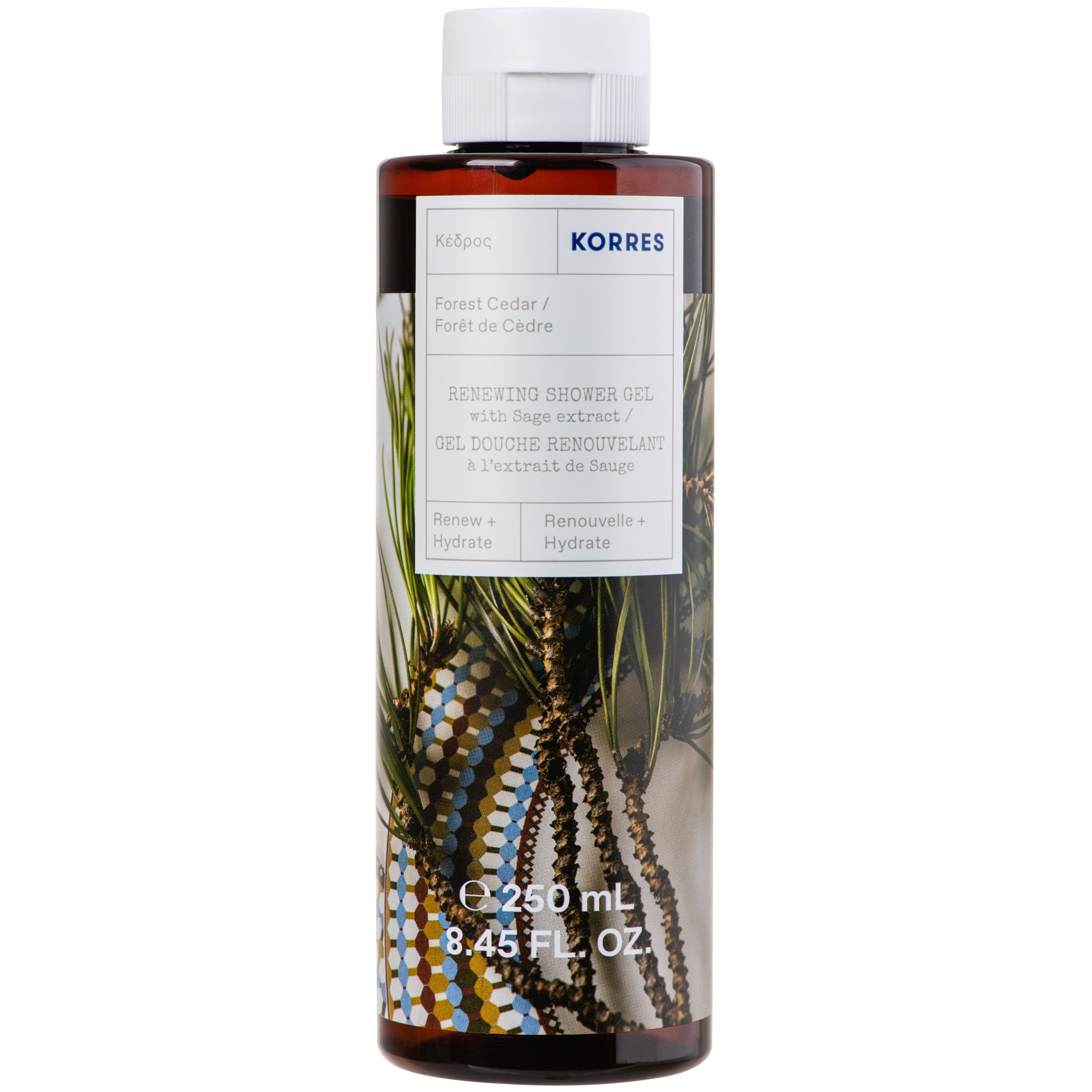 Korres Forest Cedar Renewing Shower Gel Αναζωογονητικό Αφρόλουτρο με Τονωτικό Εκχύλισμα Φασκόμηλου & Ξυλώδες Άρωμα Κέδρου 250ml