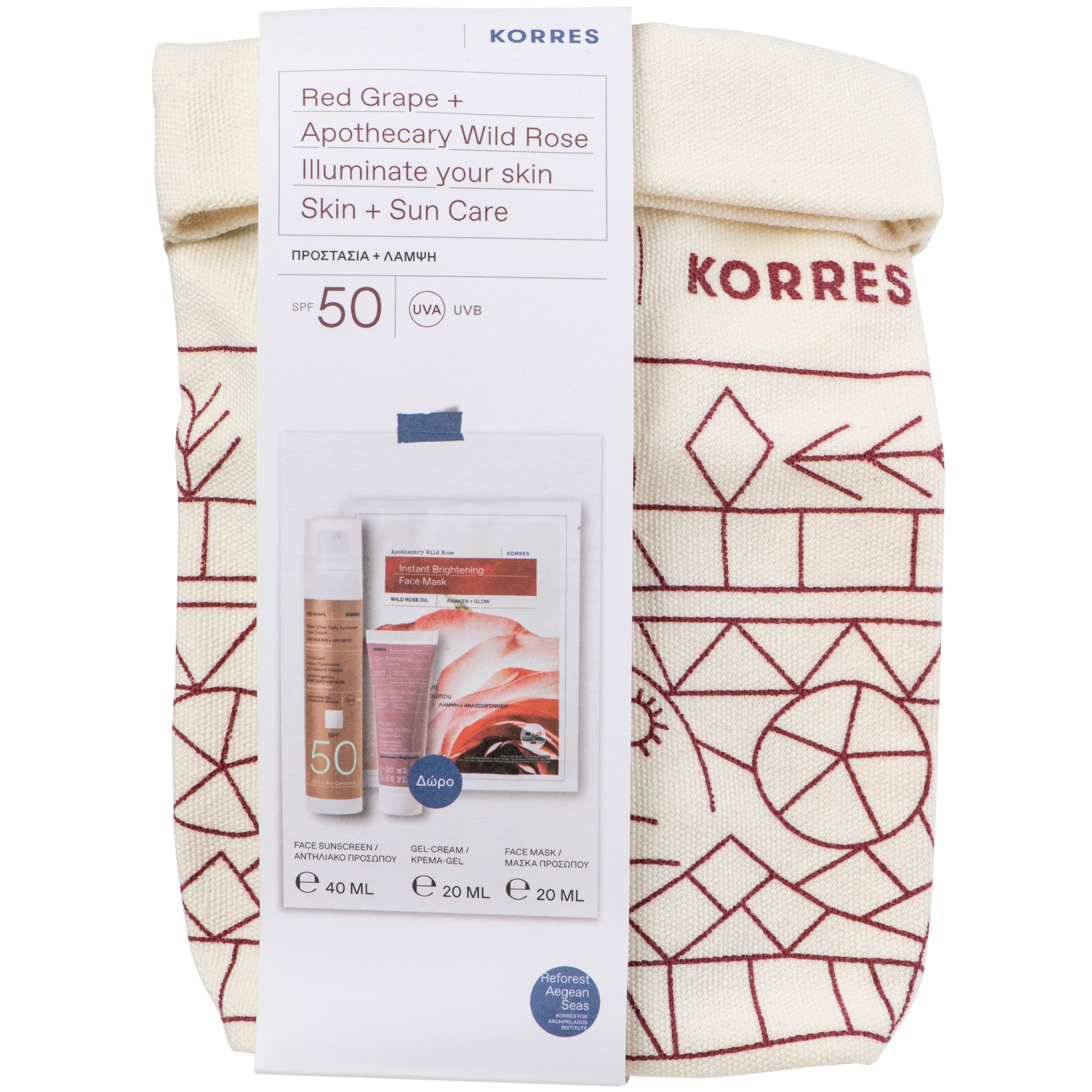 Korres Promo Red Grape Sheer Glow Antiageing & Antispot Daily Face Sunscreen Spf50, 50ml & Δώρο Apothecary Wild Rose Gel-Cream 20ml & Face Mask 1x20ml & Νεσεσέρ