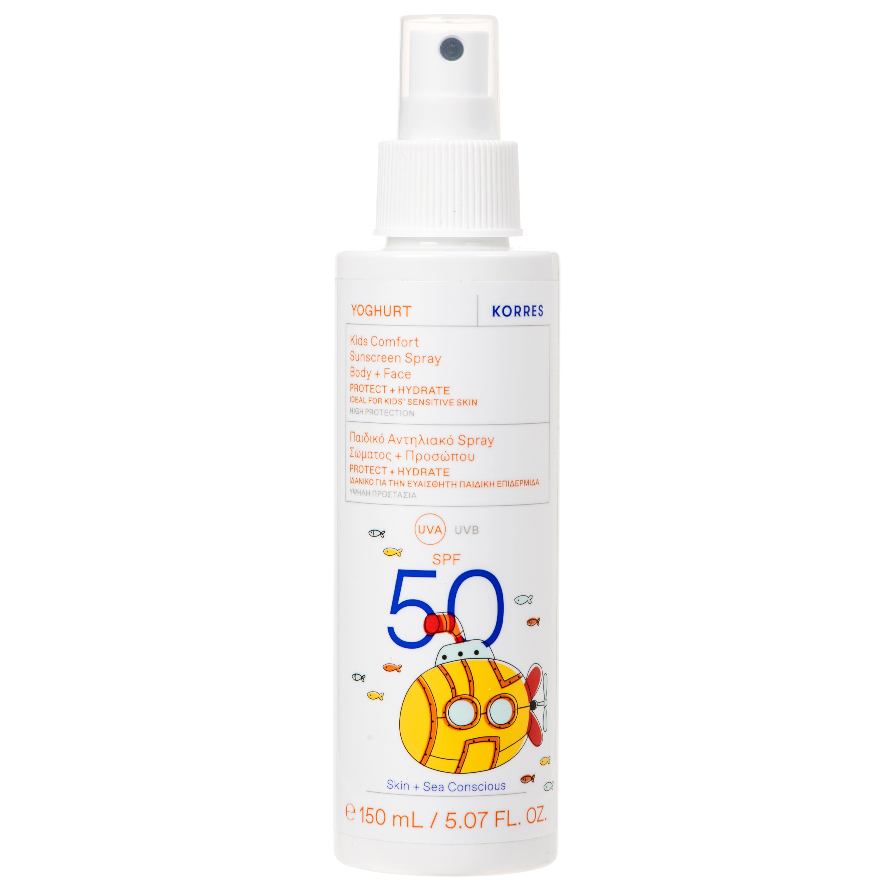 Korres Yoghurt Kids Comfort Body & Face Protect & Hydrate Sunscreen Spray Spf50 Παιδικό Ενυδατικό Αντηλιακό Σπρέι Σώματος & Προσώπου Υψηλής Προστασίας 150ml