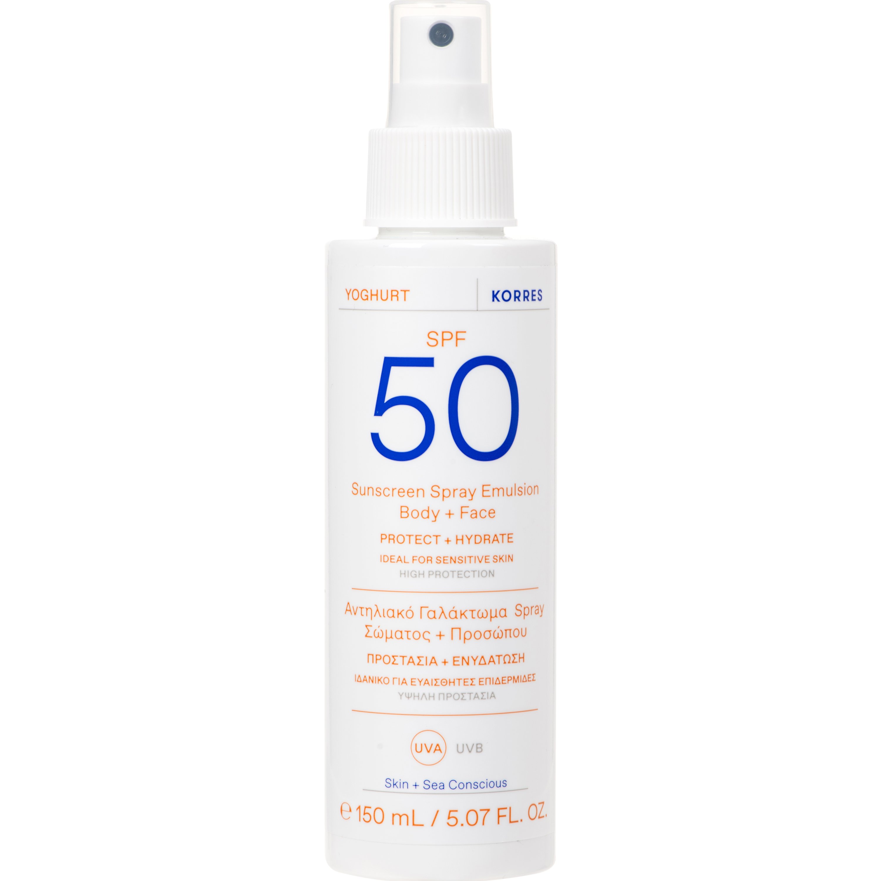 Korres Korres Yoghurt Sunscreen Body & Face Emulsion Spray Spf50 Αντηλιακό Γαλάκτωμα Spray Προσώπου - Σώματος Υψηλής Προστασίας για Άμεση Ενυδάτωση, Κατάλληλο για Ευαίσθητες Επιδερμίδες 150ml