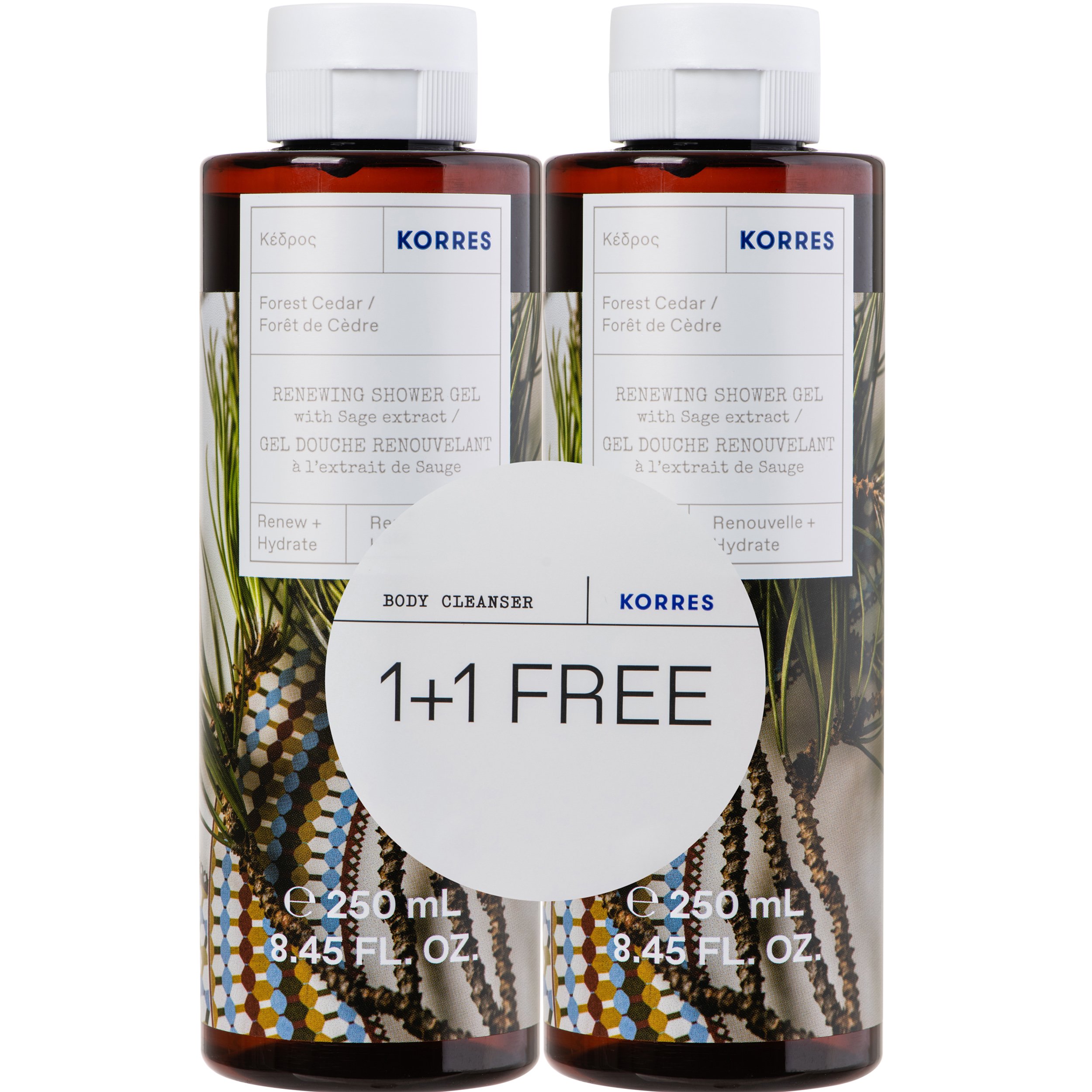 Korres Promo Forest Cedar Renewing Shower Gel with Sage Extract Ενυδατικό Αφρόλουτρο με Άρωμα Κέδρου 2x250ml (1+1 Δώρο)