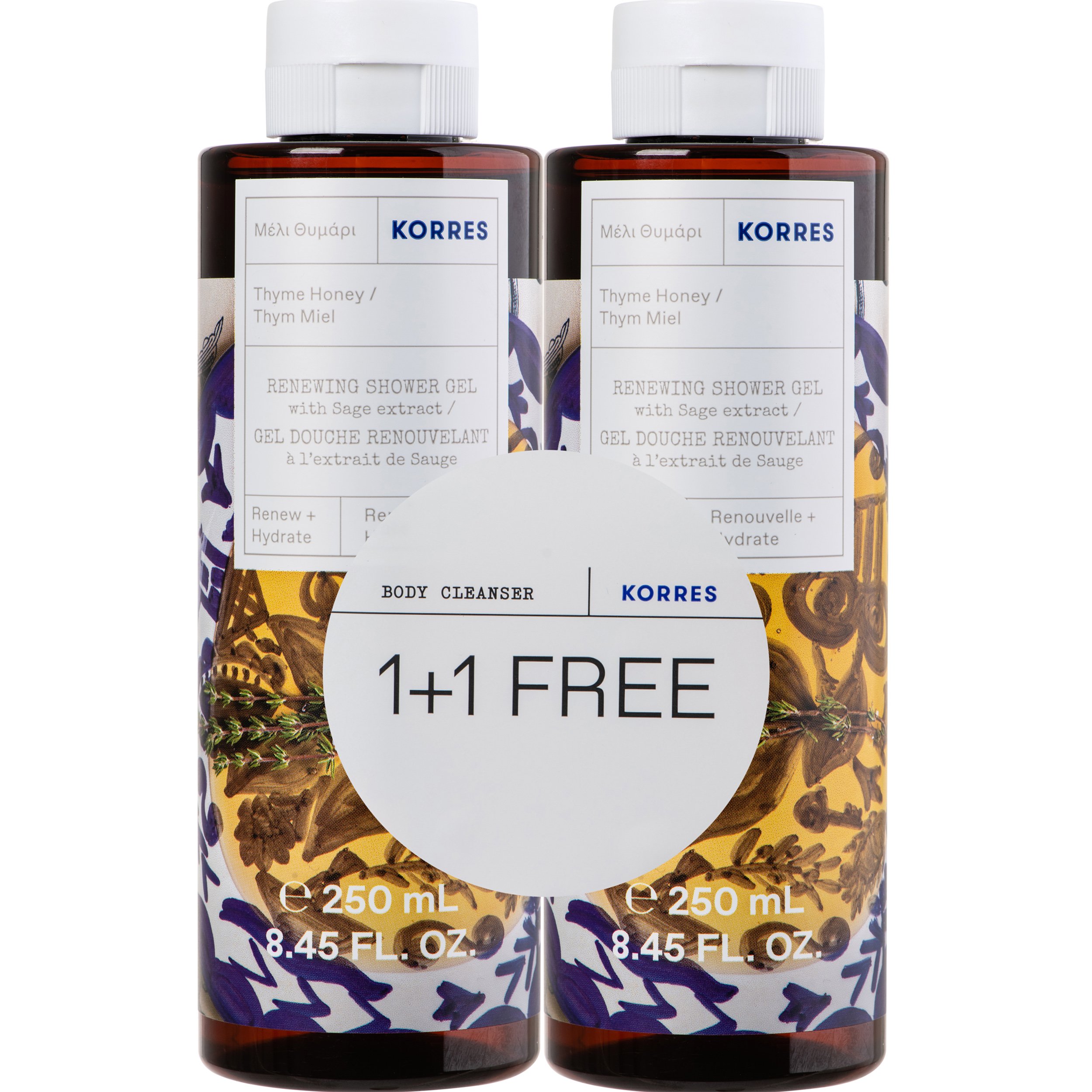 Korres Promo Thyme Honey Renewing Shower Gel with Sage Extract Ενυδατικό Αφρόλουτρο με Άρωμα Μέλι & Θυμάρι 2x250ml (1+1 Δώρο)