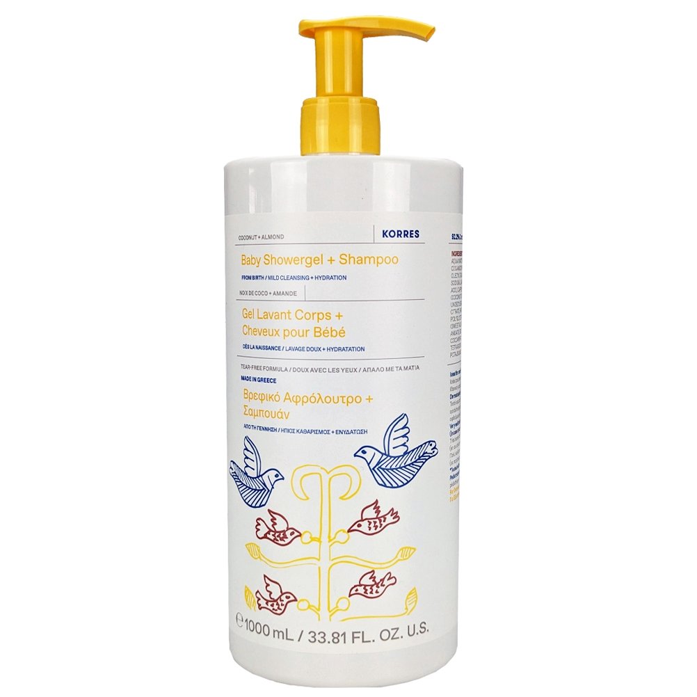 Korres Korres Baby Showergel & Shampoo with Coconut & Almond Βρεφικό Αφρόλουτρο & Σαμπουάν για Ήπιο Καθαρισμό & Ενυδάτωση 1000ml