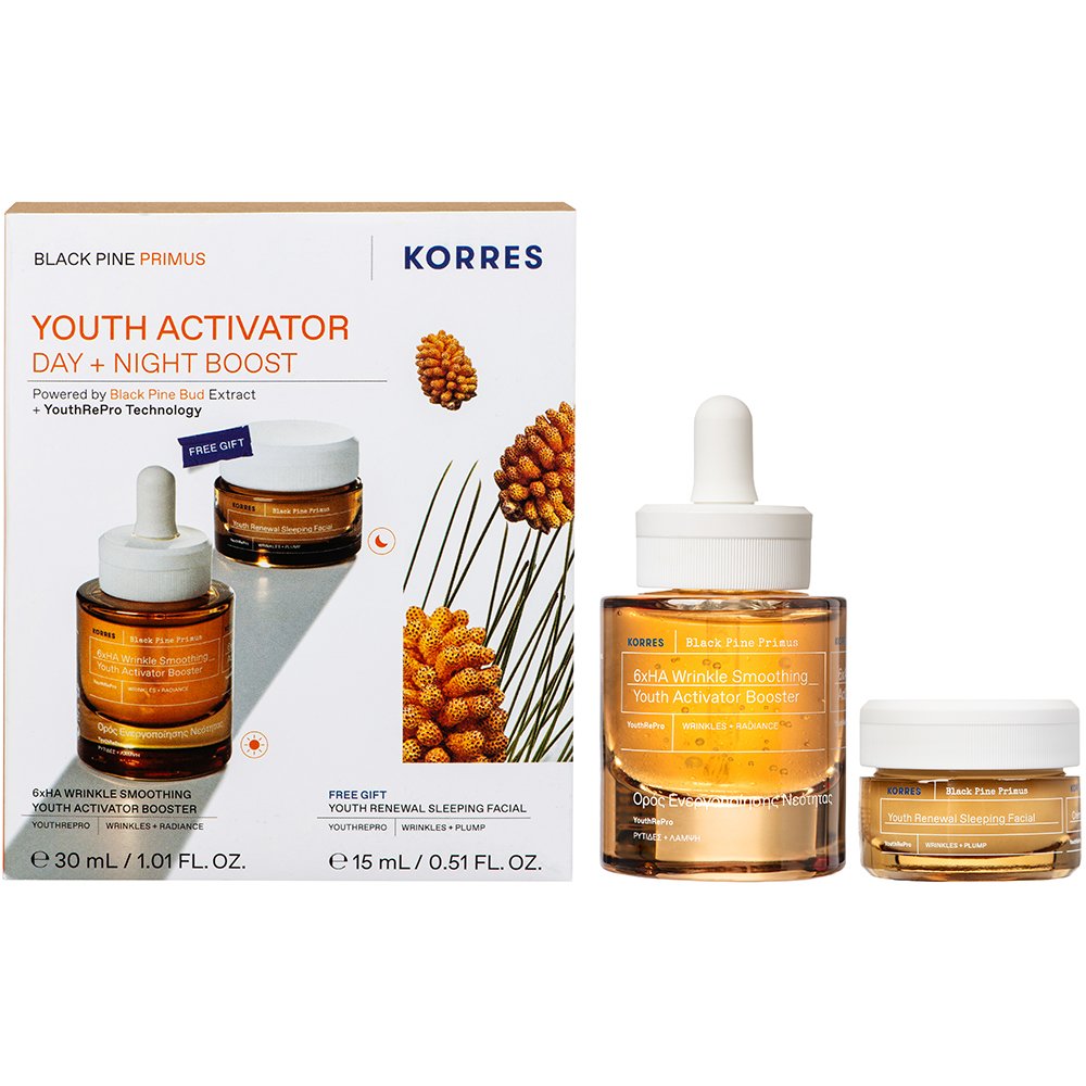 Korres Promo Black Pine Primus 6xHA Wrinkle Smoothing Youth Activator Booster 30ml & Δώρο Youth Renewal Sleeping Facial Cream 15ml
