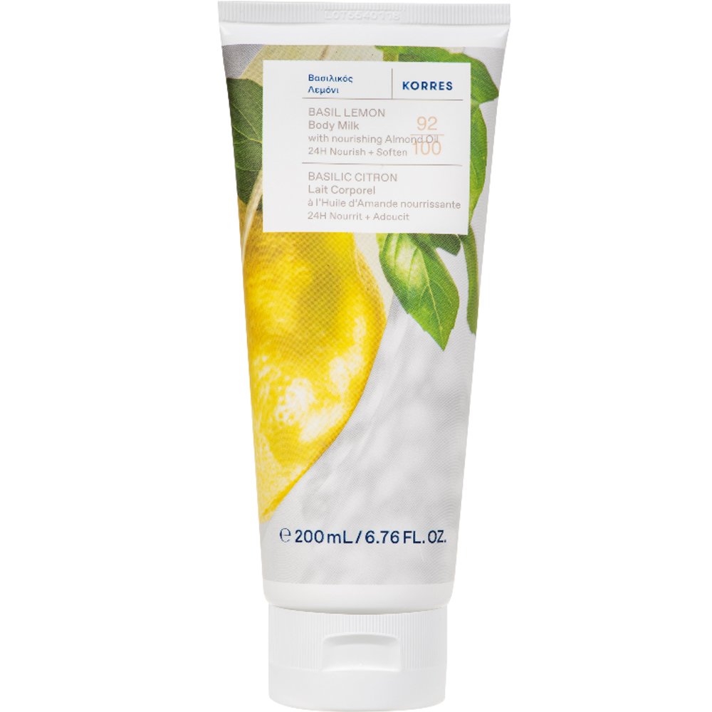Korres Basil, Lemon & Nourishing Almond Oil Body Milk Απαλό Γαλάκτωμα Σώματος με Βασιλικό Λεμόνι & Αμυγδαλέλαιο για 24ώρη Θρέψη & Απαλότητα 200ml