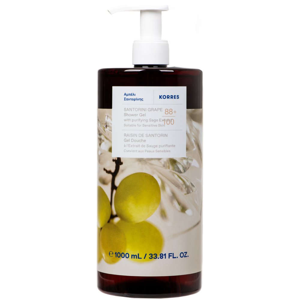 Korres Santorini Grape With Purifying Sage Extract Shower Gel Αναζωογονητικό & Ενυδατικό Αφρόλουτρο με Φρέσκο Φρουτώδες Άρωμα από Αμπέλια Σαντορίνης με Αντλία 1000ml