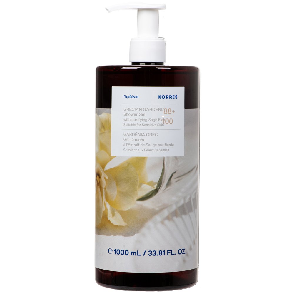 Korres Grecian Gardenia Shower Gel Αναζωογονητικό, Ενυδατικό Αφρόλουτρο με Άρωμα Γαρδένιας & Καθαριστικό Εκχύλισμα Φασκόμηλου με Αντλία 1000ml