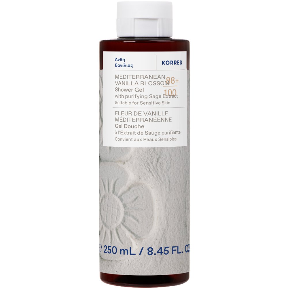 Korres Mediterranean Vanilla Blossom & Purifying Sage Extract Shower Gel Αναζωογονητικό, Ενυδατικό Αφρόλουτρο από Άνθη Βανίλιας & Καθαριστικό Εκχύλισμα Φασκόμηλο Ιδανικό & για Ευαίσθητες Επιδερμίδες 250ml