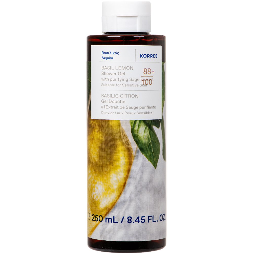 Korres Basil, Lemon & Purifying Sage Extract Shower Gel Αναζωογονητικό, Ενυδατικό Αφρόλουτρο με Βασιλικό, Λεμόνι & Θρεπτικό Αμυγδαλέλαιο Ιδανικό & για Ευαίσθητες Επιδερμίδες 250ml