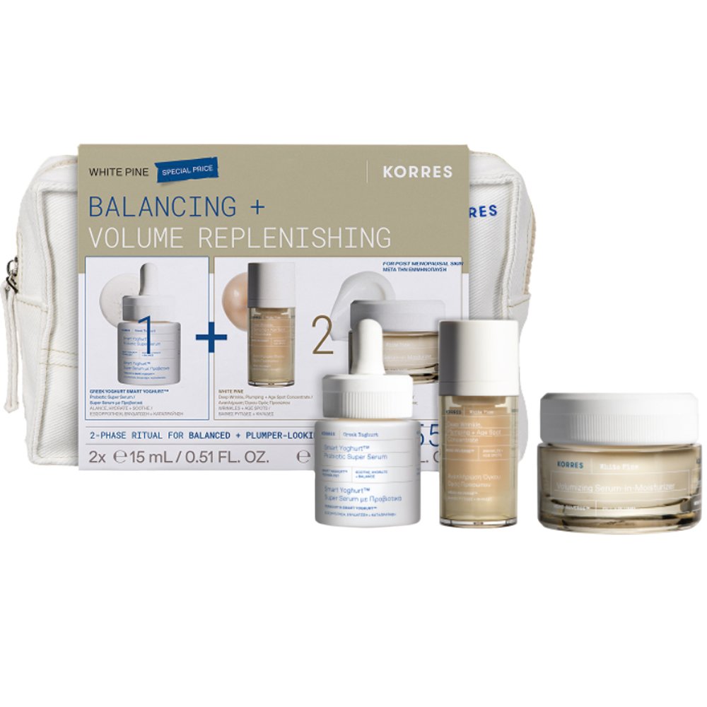 Korres Promo Greek Yoghurt Smart Probiotic Super Serum 15ml & White Pine Cream & Age Spot Concentrate Serum 15ml & Korres White Pine Volumizing Moisturizer Day Cream 40ml & Δώρο Νεσεσέρ 1 Τεμάχιο