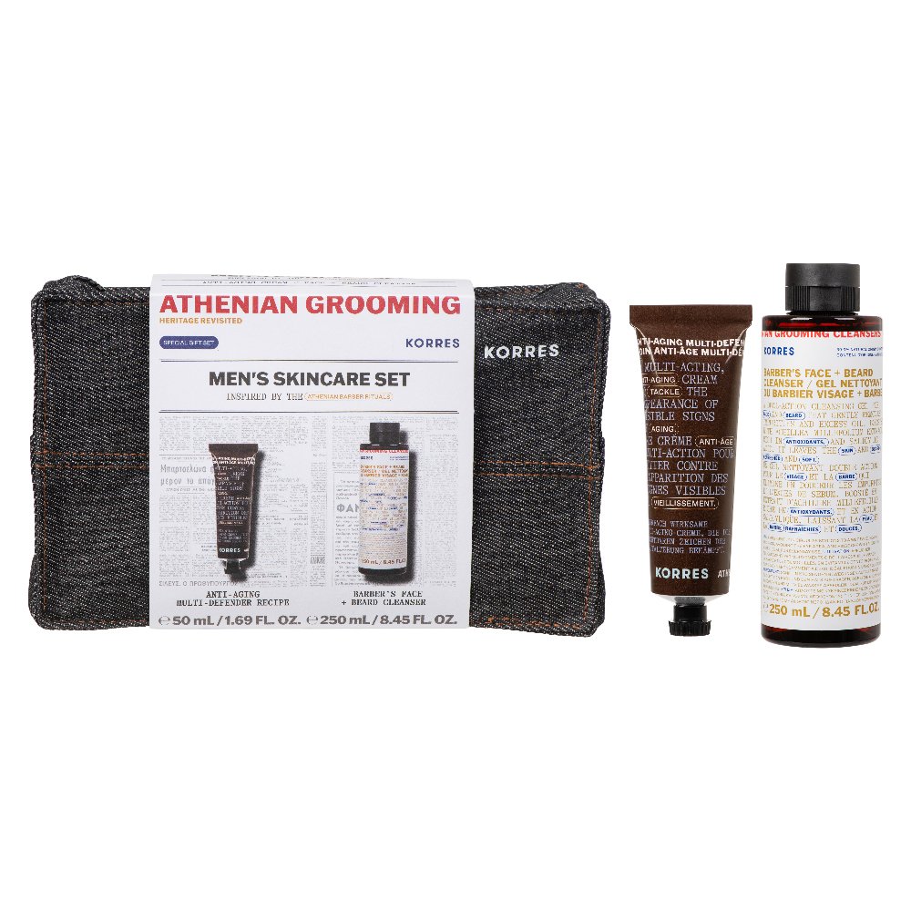 Korres Korres Promo Athenian Grooming Anti-Aging Multi-Defender Recipe 50ml & Barber's Face & Beard Cleanser 250ml & Δώρο Νεσεσέρ 1 Τεμάχιο
