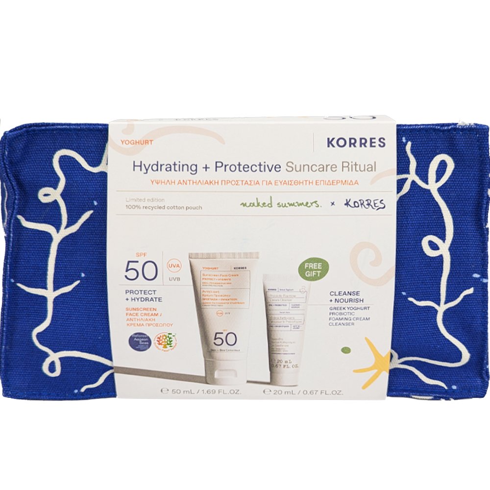 Korres Promo Yoghurt Sunscreen Face Cream Protect & Hydrate Spf50, 50ml & Δώρο Foaming Cream Cleanser with Pre + Probiotics 20ml & Νεσεσέρ 1 Τεμάχιο