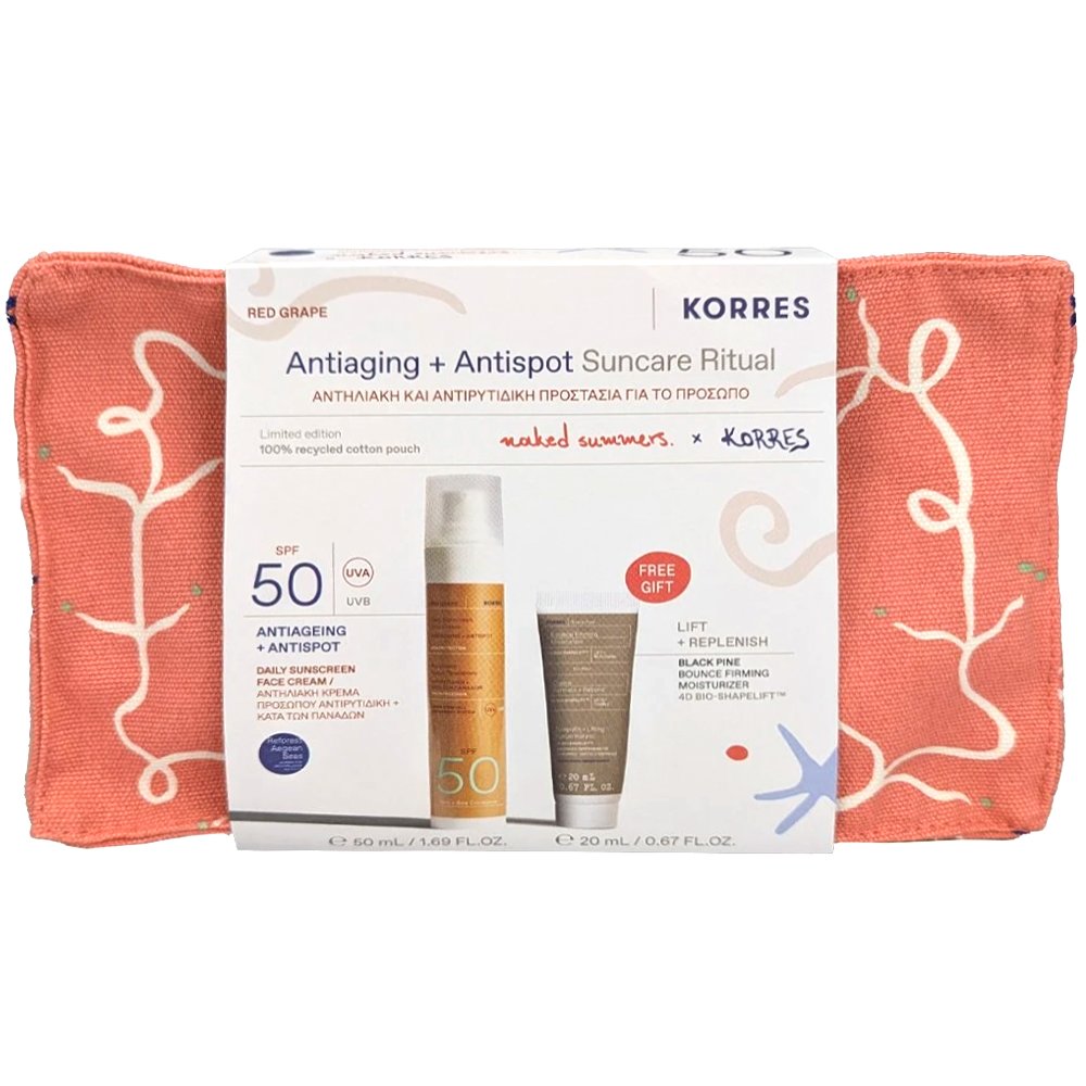 Korres Korres Promo Red Grape Antiageing & Antispot Sunscreen Spf50, 50ml & Δώρο Black Pine 4D Bounce, Firming & Moisturizer Day Cream 20ml & Νεσεσέρ 1 Τεμάχιο