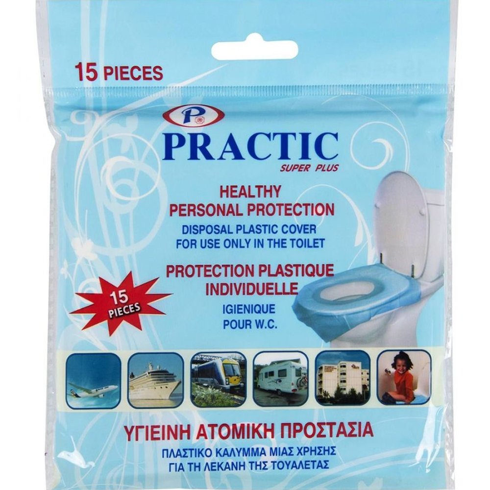Practic Toilet Protection Cover Πλαστικό Κάλυμμα Μίας Χρήσης Λεκάνης Τουαλέτας για Ασφάλεια & Υγιεινή 15 Τεμάχια