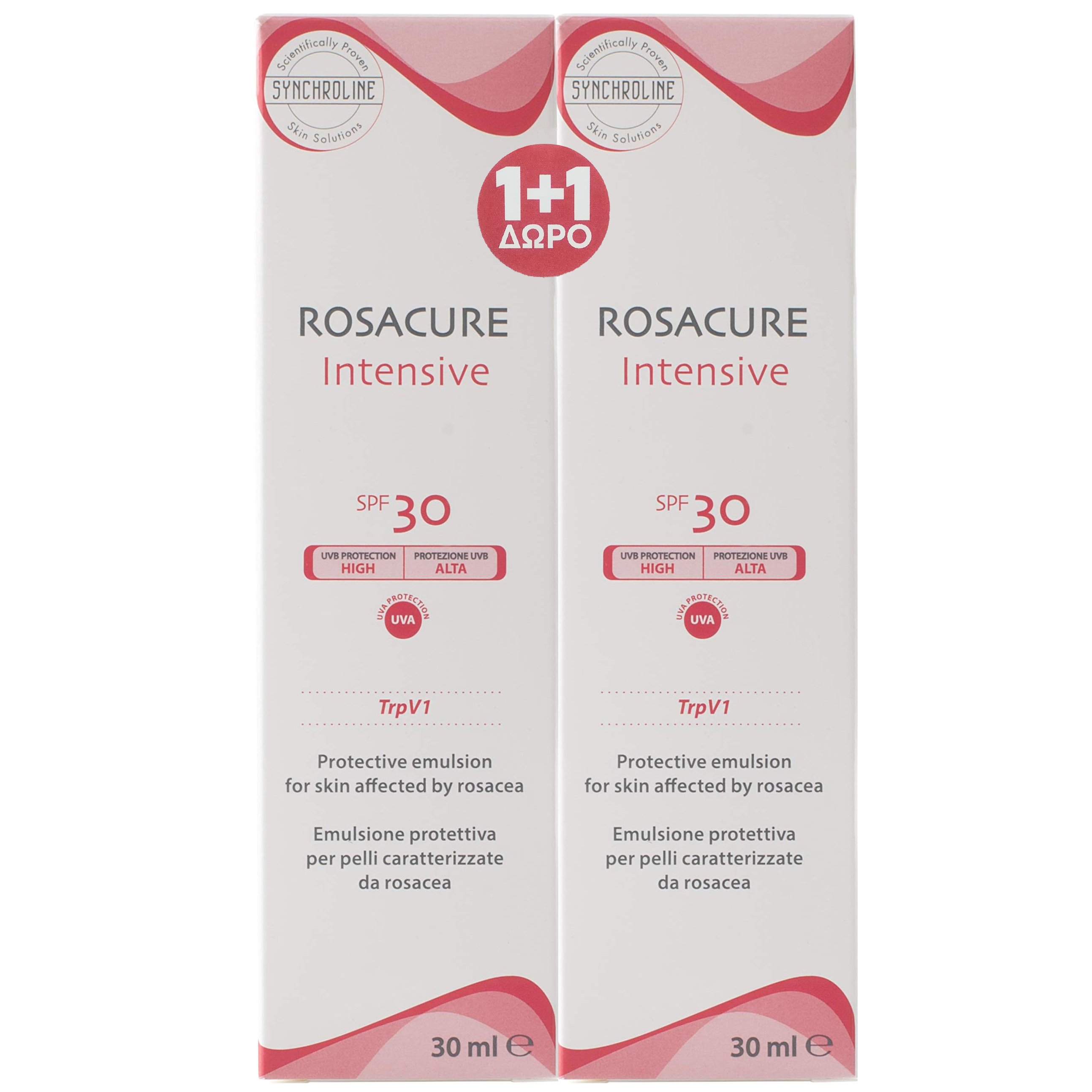 Synchroline Πακέτο Προσφοράς Rosacure Intensive Cream Spf30, Ενυδατική & Καταπραϋντική Κρέμα για Επιδερμίδες που Πάσχουν από Ερυθρότητα 2x30ml