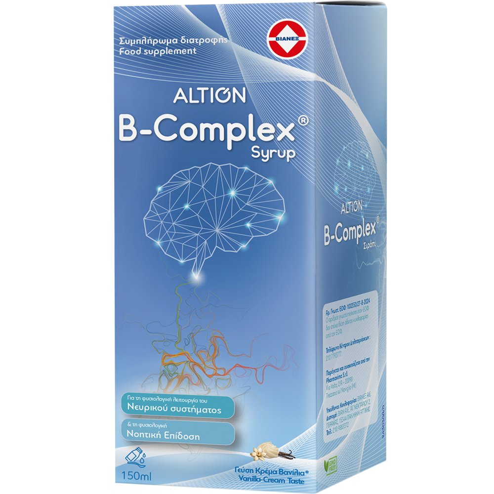 Altion B-Complex Syrup Συμπλήρωμα Διατροφής Συμπλέγματος Βιταμινών Β για τη Φυσιολογική Λειτουργία του Νευρικού Συστήματος & Ενίσχυση της Νοητικής Επίδοσης με Γεύση Κρέμα Βανίλια 150ml