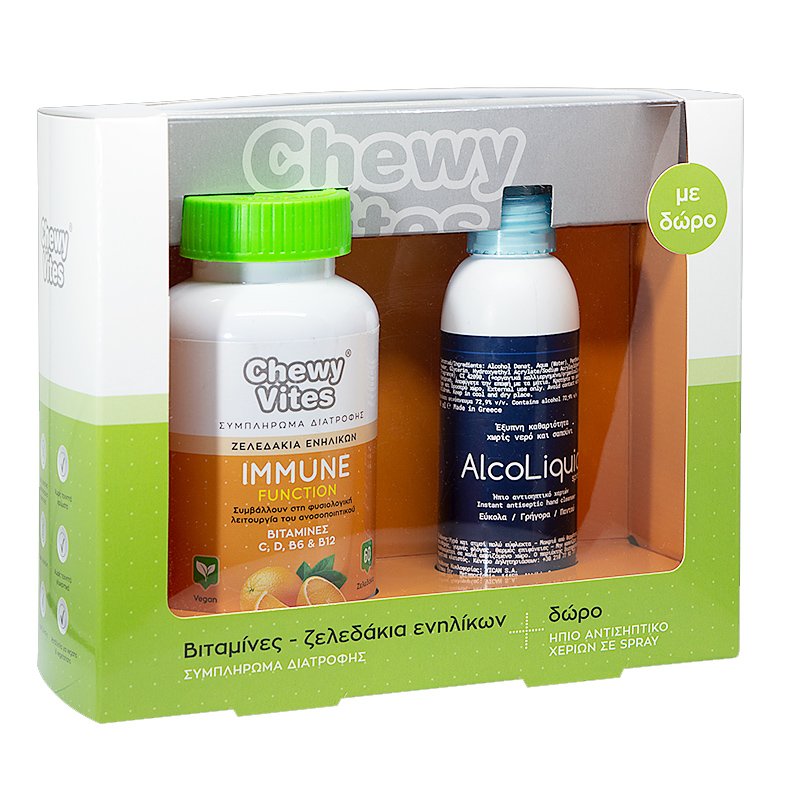 Vican Πακέτο Προσφοράς Chewy Vites Adults Immune Function 60Ζελεδάκια & Δώρο AlcoLiquid Spray Ήπιο Αντισηπτικό Χεριών 150ml