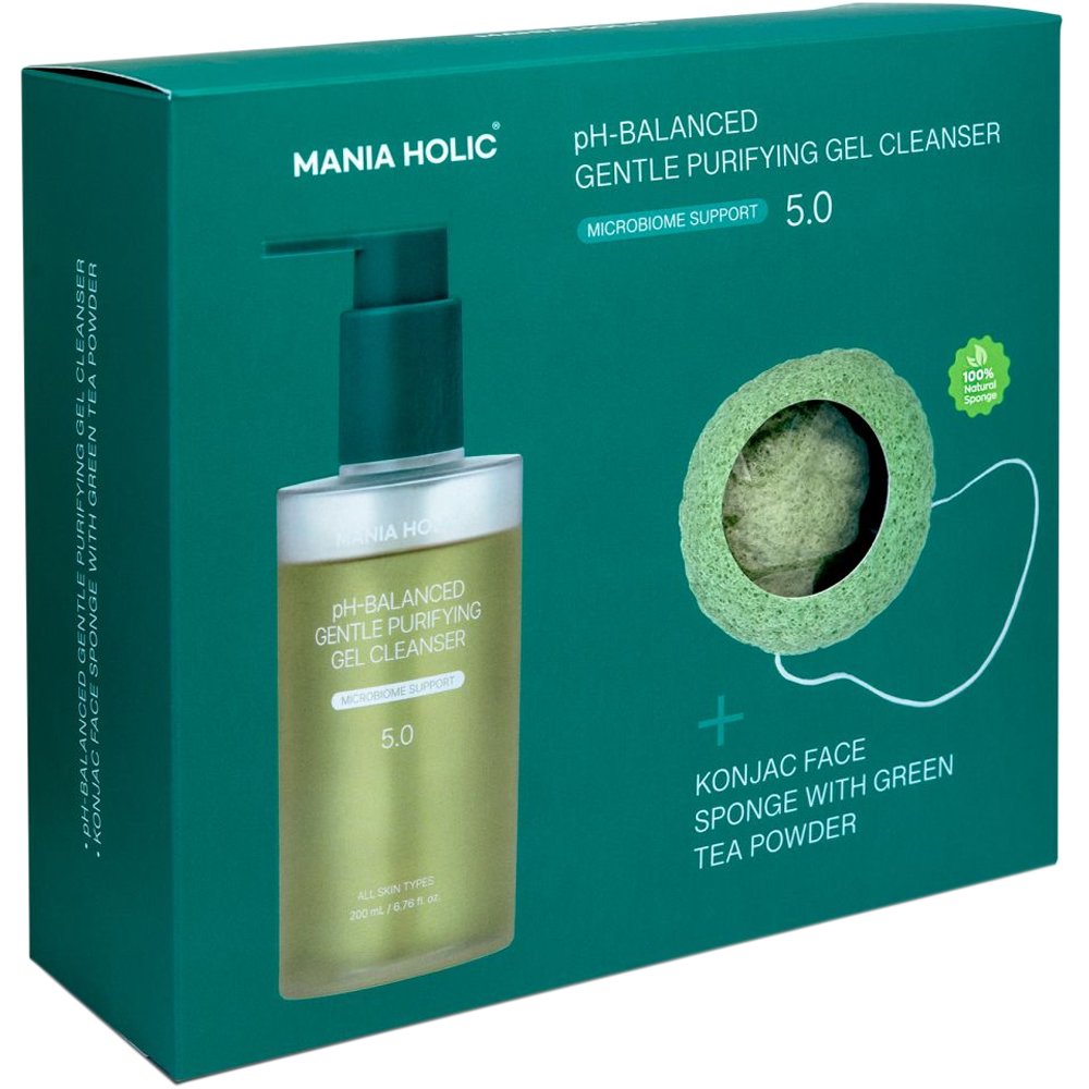Mania Holic Promo Ph-Balanced Gentle Purifying Gel Cleanser 200ml & Δώρο Konjac with Tea Powder Face Sponge 1 Τεμάχιο