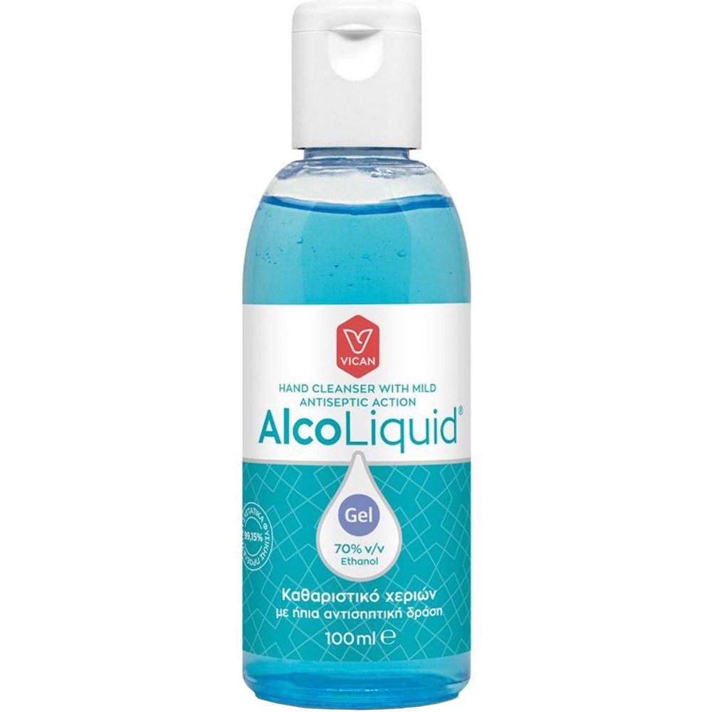 Vican AlcoLiquid Mild Antiseptic Hand Gel Καθαριστικό Gel Χεριών με Ήπια Αντισηπτική Δράση 70% Περιεκτικότητας σε Οινόπνευμα 100ml