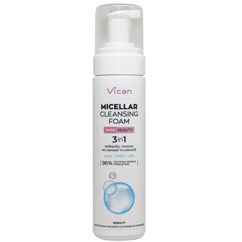 Vican Wise Beauty Micellar Cleansing Foam Απαλός Αφρός για Βαθύ Καθαρισμό της Επιδερμίδας 200ml