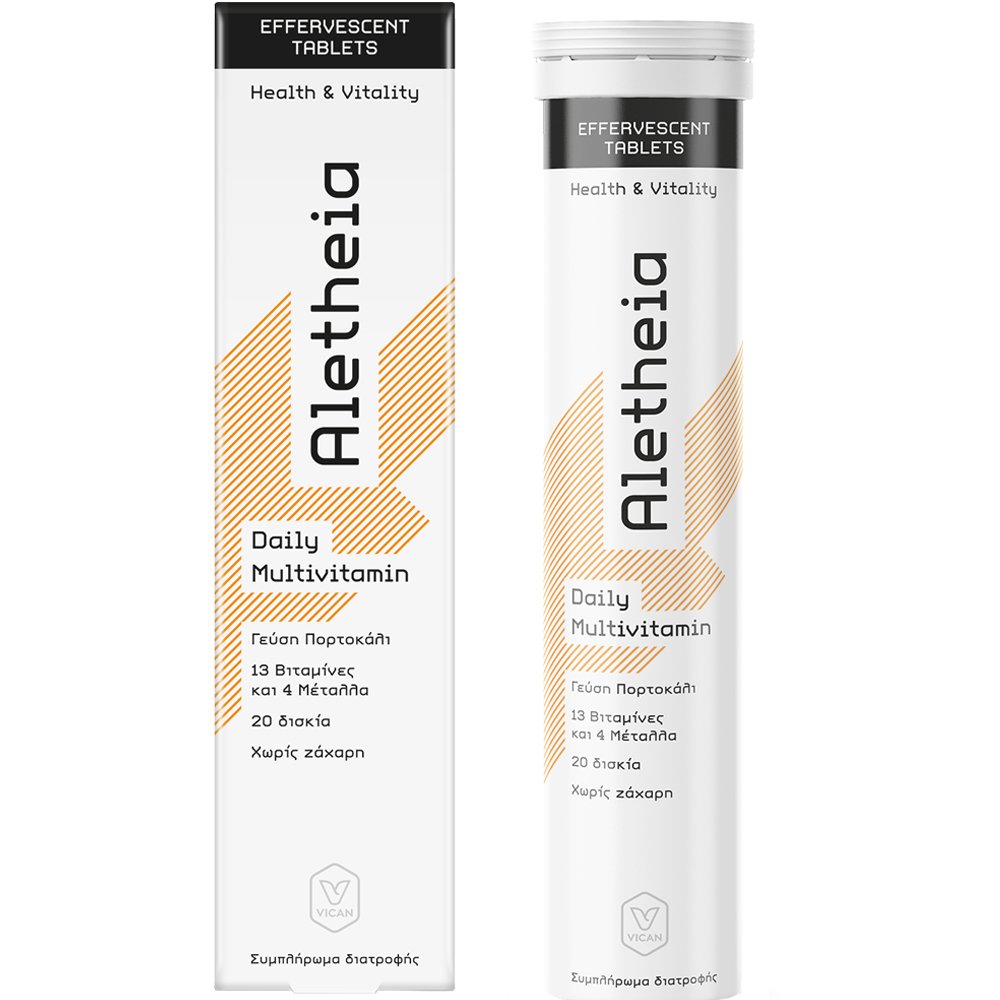 Vican Aletheia Daily Multivitamin Συμπλήρωμα Διατροφής Βιταμινών & Μετάλλων Κατά της Κούρασης & Κόπωσης, Ενίσχυση Ανοσοποιητικού & Παραγωγή Ενέργειας με Γεύση Πορτοκάλι 20 Effer.tabs