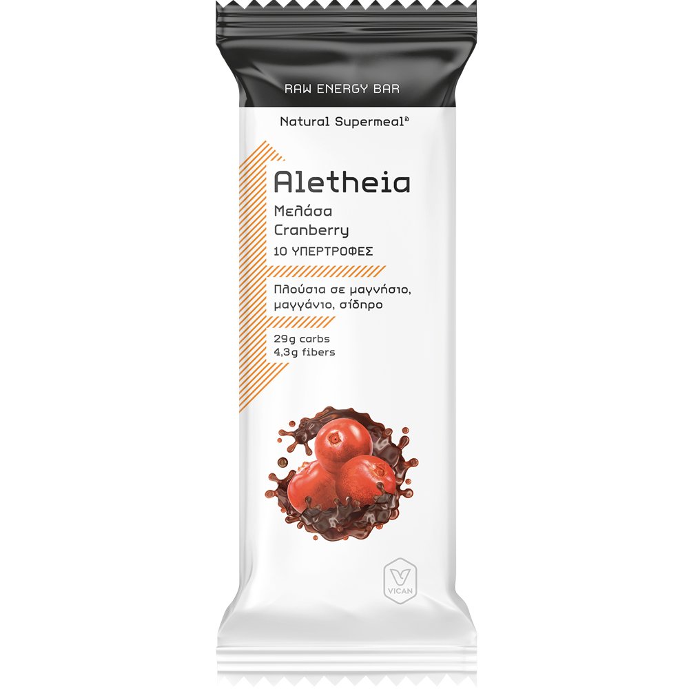Vican Aletheia Raw Energy Bar Φυσική Ακατέργαστη Μπάρα Υψηλής Ενεργειακής Απόδοσης με 12 Υπερτροφές, Βιταμίνες, Καλά Λιπαρά, Μέταλλα & Ιχνοστοιχεία με Γεύση Μελάσα & Κράνμπερι 50g