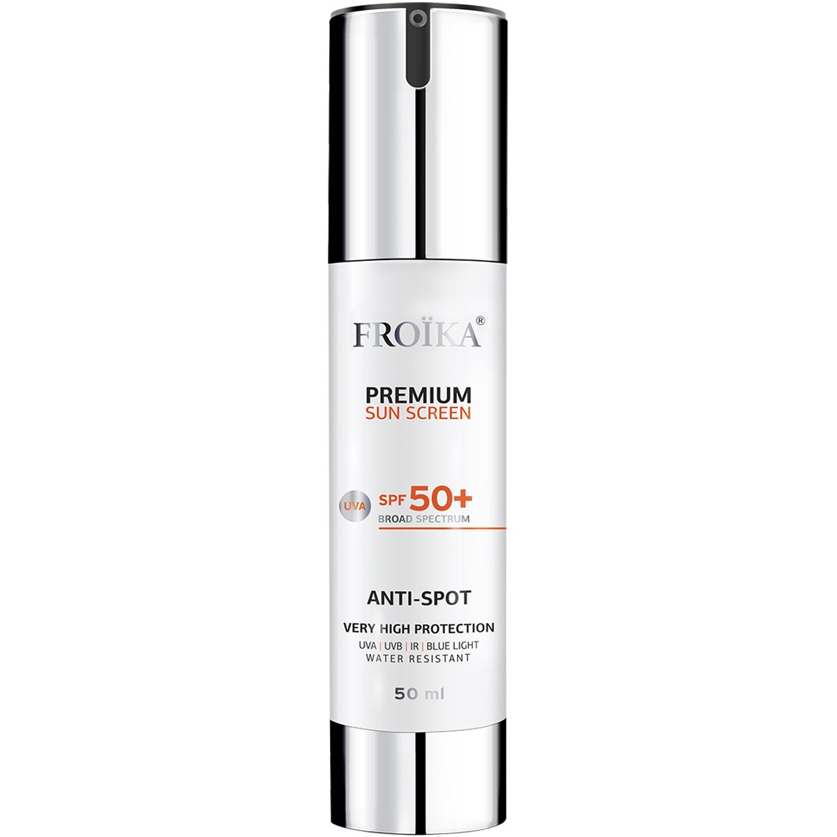 Froika Froika Premium Sun Screen UVA Anti-Spot Spf50+ Αντιηλιακό Προσώπου Ευρέως Φάσματος Πολύ Υψηλής Προστασίας Κατά των Κηλίδων με Αντιγηραντικούς Παράγοντες 50ml