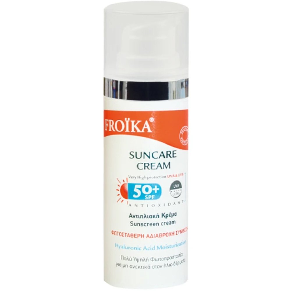Froika Froika Suncare Cream Spf50+ Αδιάβροχη Αντιηλιακή Κρέμα Προσώπου & Σώματος Πολύ Υψηλής Προστασίας με Υαλουρονικό Οξύ για Κάθε Τύπο Δέρματος, 50ml