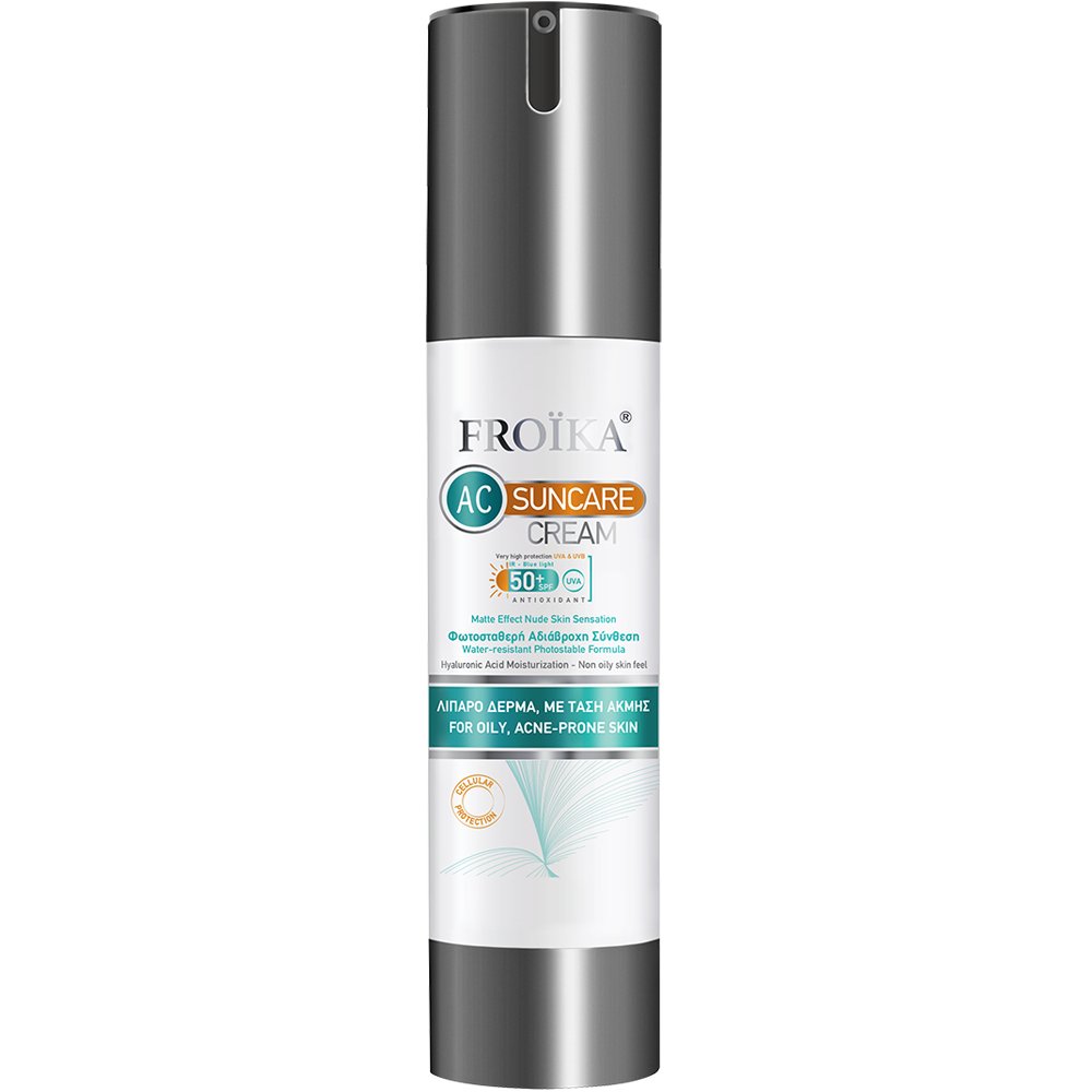 Froika Froika Suncare AC Spf50+ Cream Αντηλιακή Κρέμα Προσώπου Σώματος Πολύ Υψηλής Προστασίας για Λιπαρό με Τάση Ακμής Δέρμα με Ματ Αποτέλεσμα & Ενυδάτωση με Υαλουρονικό Οξύ 50ml