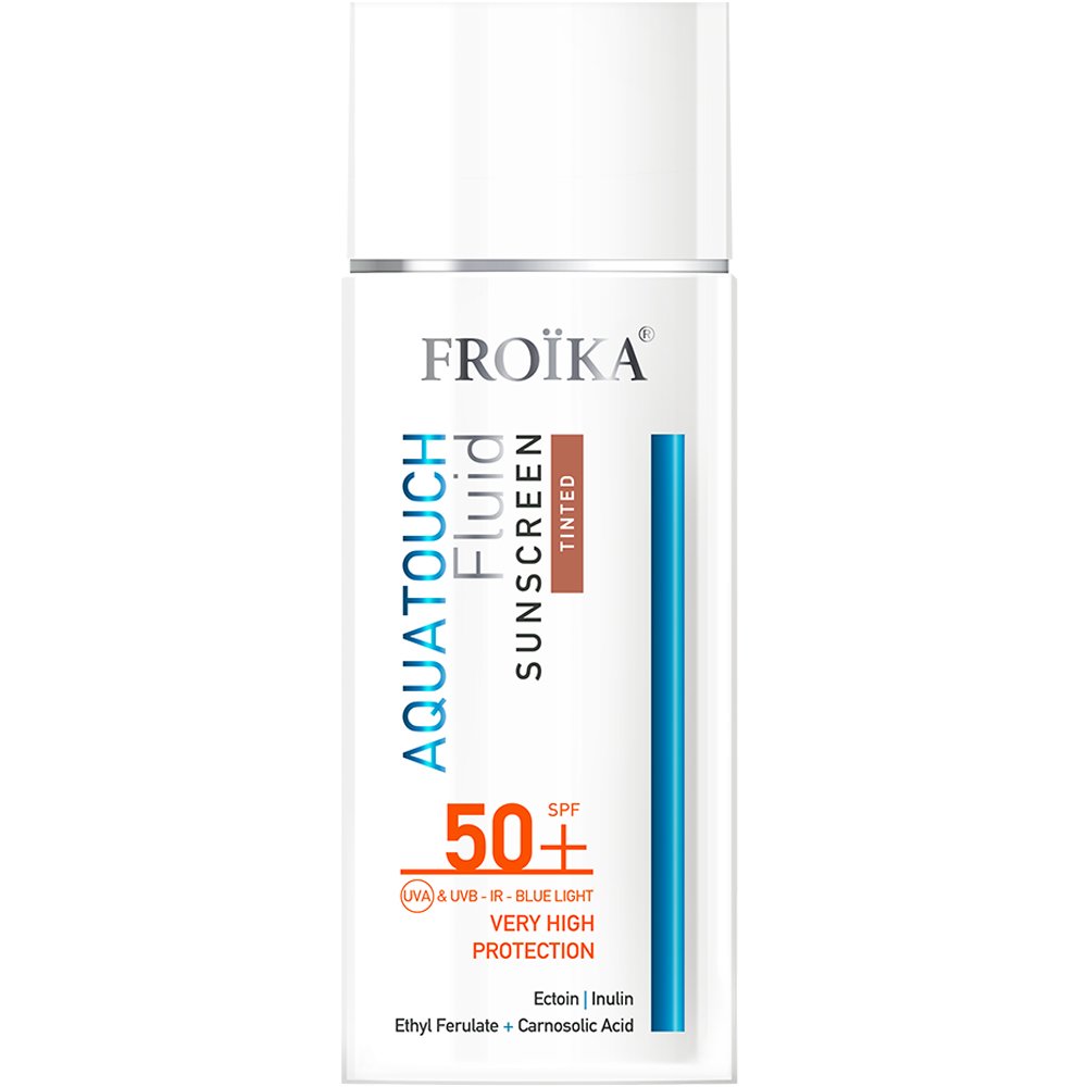 Froika Aquatouch Sunscreen Tinted Spf50+ Fluid Αντηλιακό Προσώπου Λεπτόρρευστης Υφής Πολύ Υψηλής Προστασίας με Χρώμα για Όλους τους Τύπους Επιδερμίδας 50ml