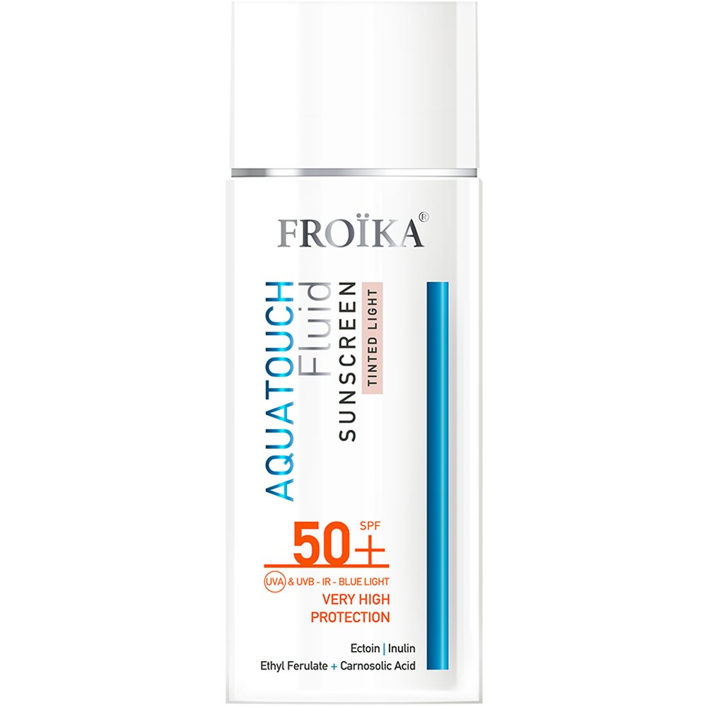 Froika Aquatouch Sunscreen Tinted Light Spf50+ Fluid Αντηλιακό Προσώπου Λεπτόρρευστης Υφής Πολύ Υψηλής Προστασίας με Χρώμα για Όλους τους Τύπους Επιδερμίδας 50ml